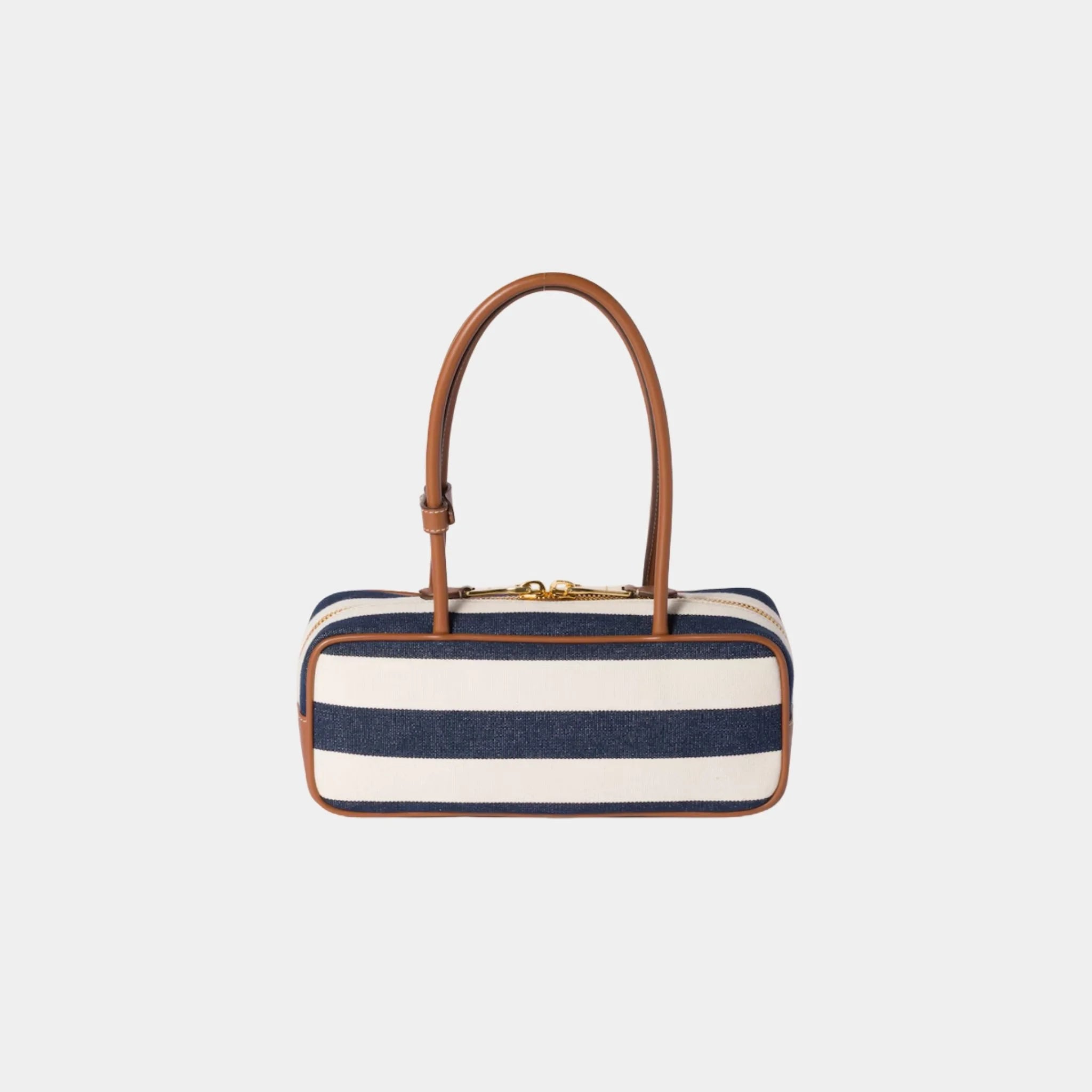 Miu Miu Beau Canvas and Leather Bag with Stripe Motif, Blue, Beige, Back