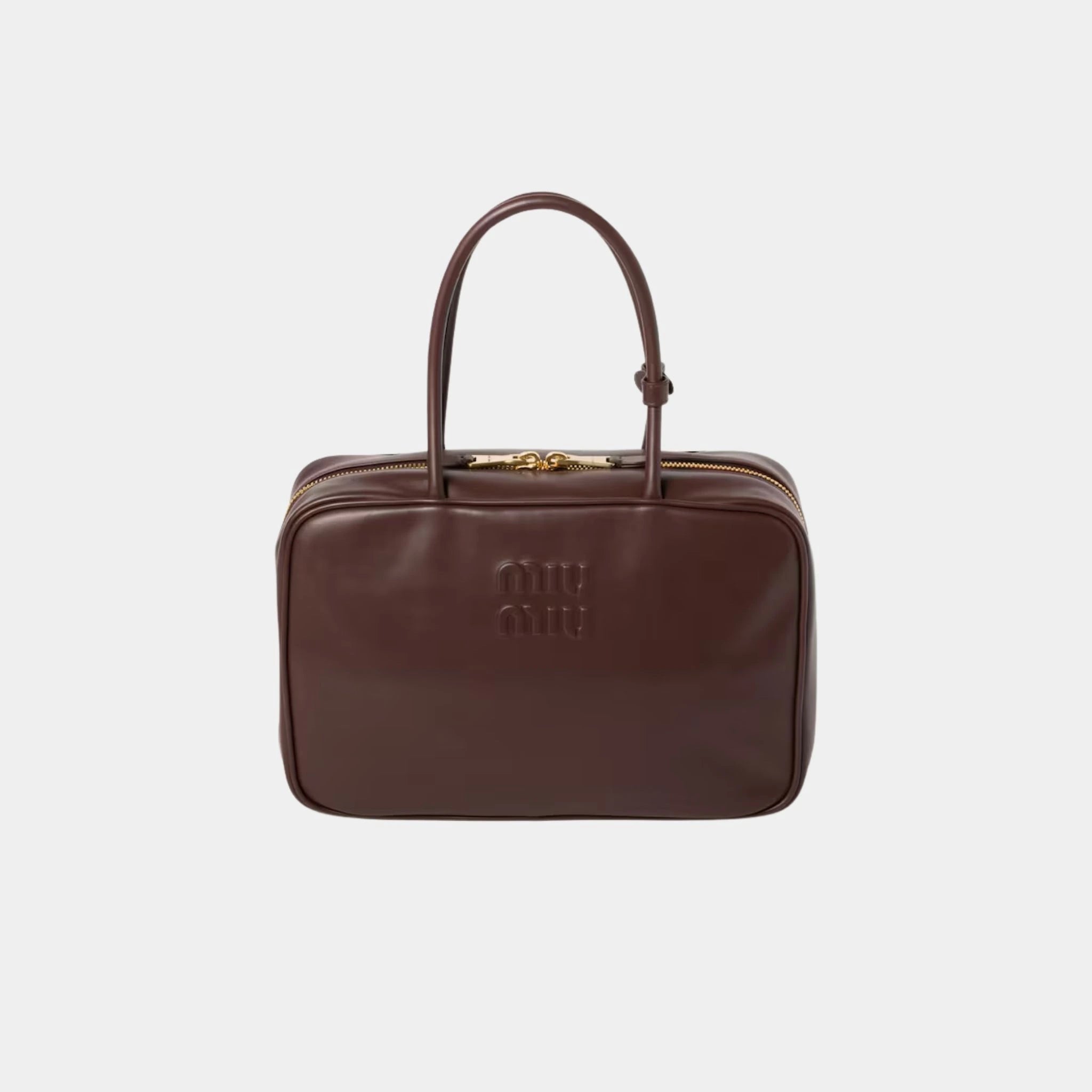 Miu Miu Beau Leather Large Bag, Briarwood, Front