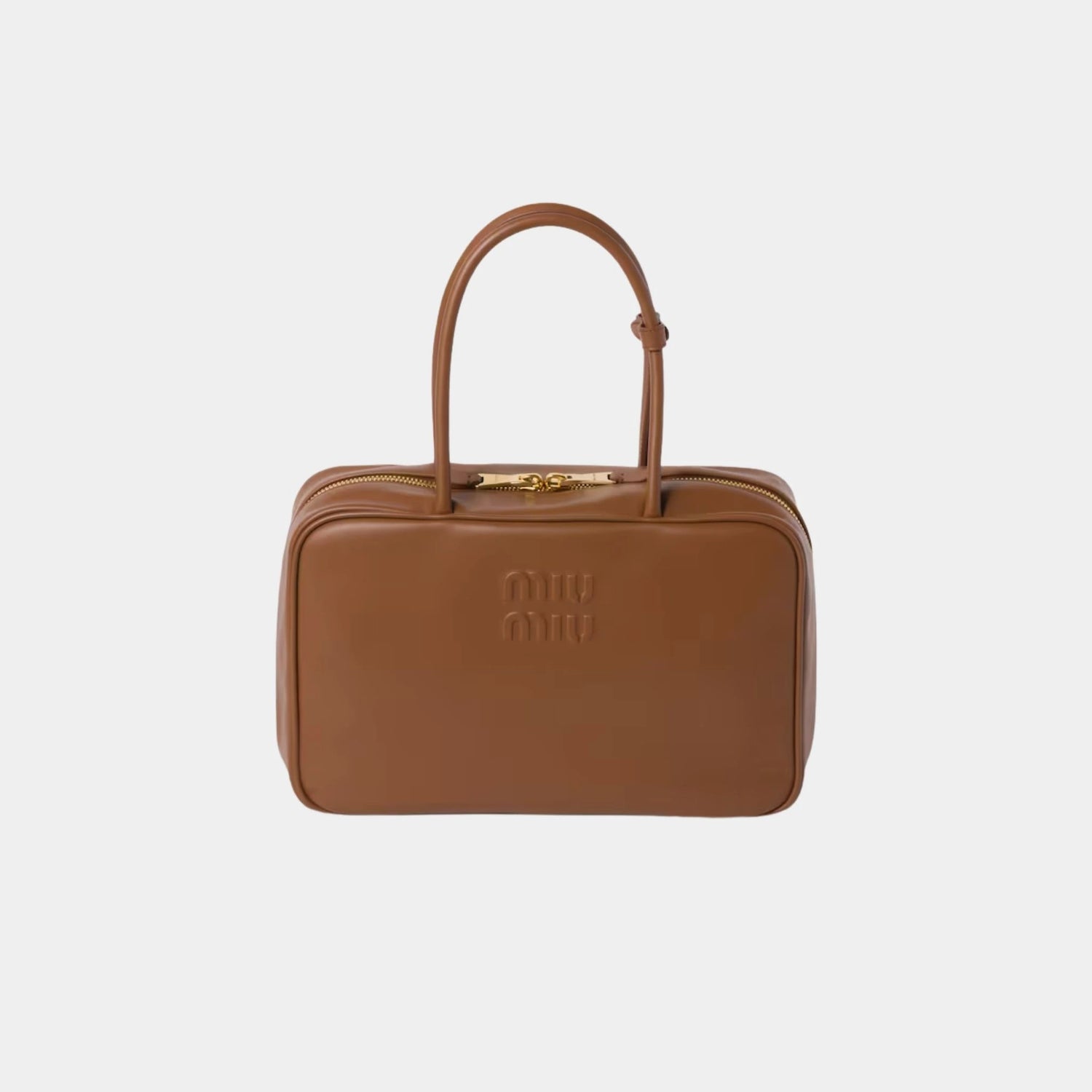 Miu Miu Beau Leather Large Bag, Briarwood, Cognac, Front