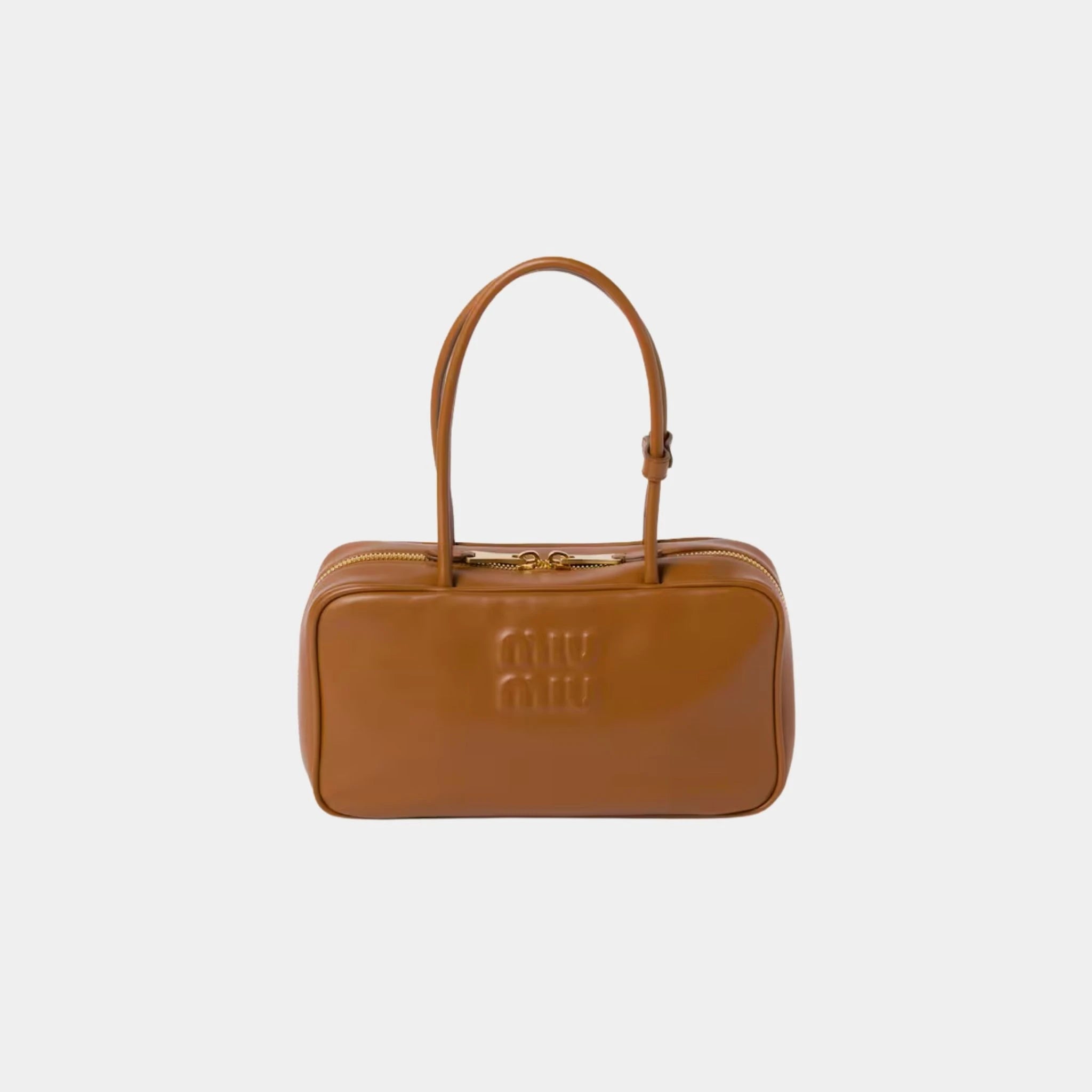 Miu Miu Beau Leather Top-handle Medium Bag, Cognac