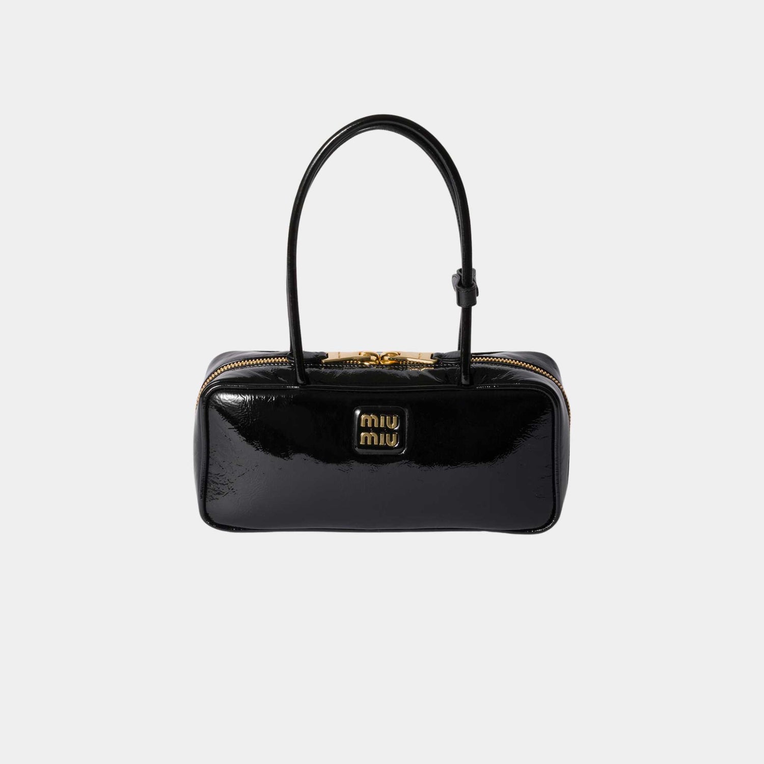 Miu Miu Beau Naplak Patent Leather Bag, Black, Front