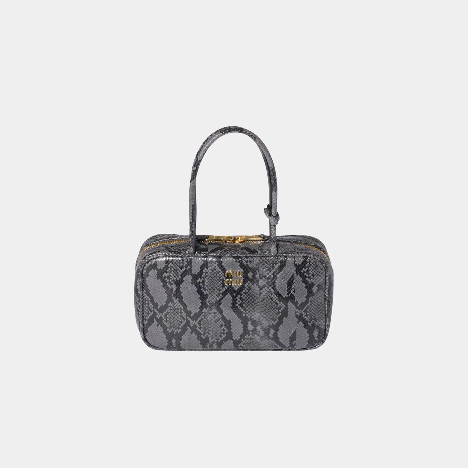 Miu Miu Beau Python-printed Ayers Leather Bag, Slate Gray, Front