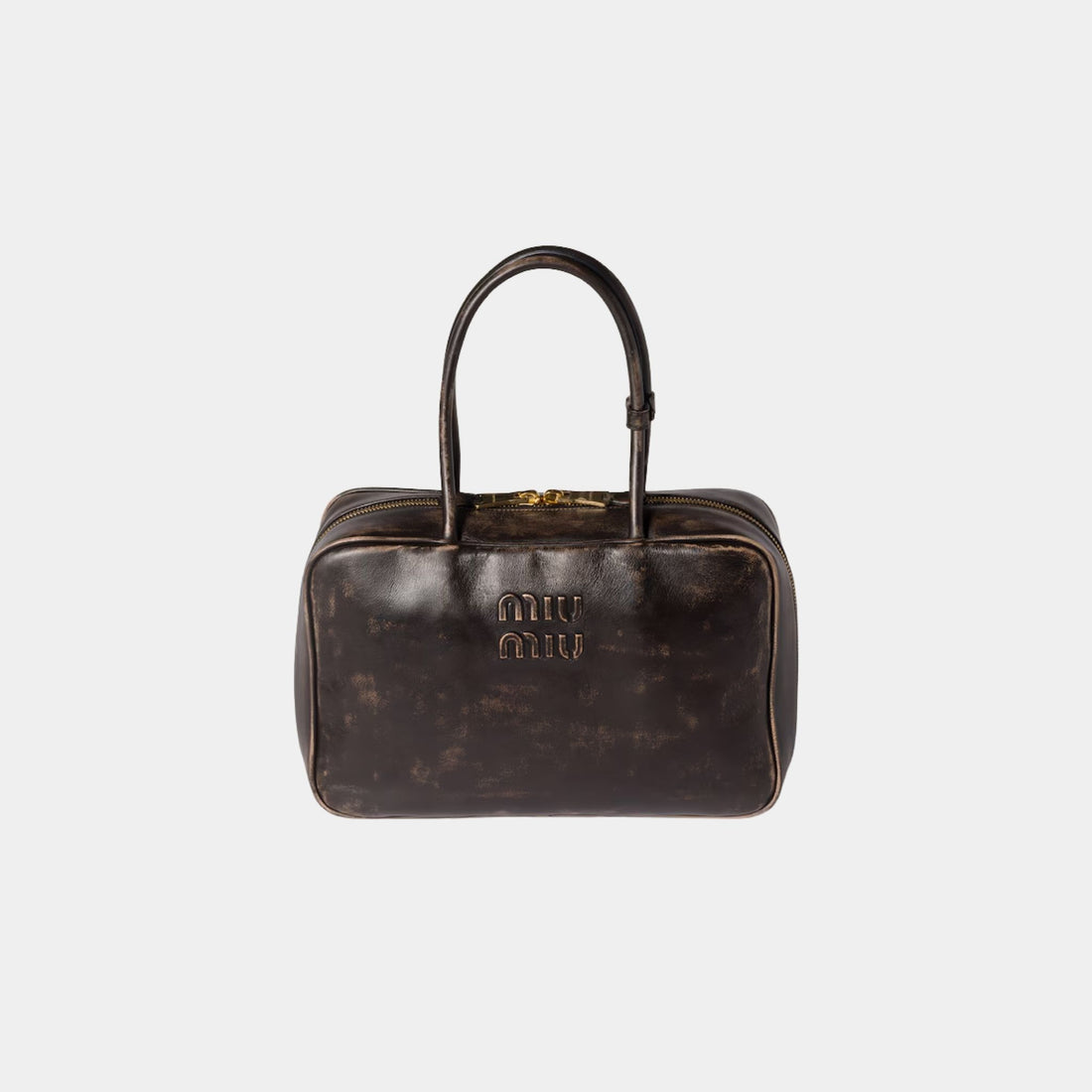 Miu Miu Beau Vintage Effect Nappa Leather Large Bag, Coffee, Front
