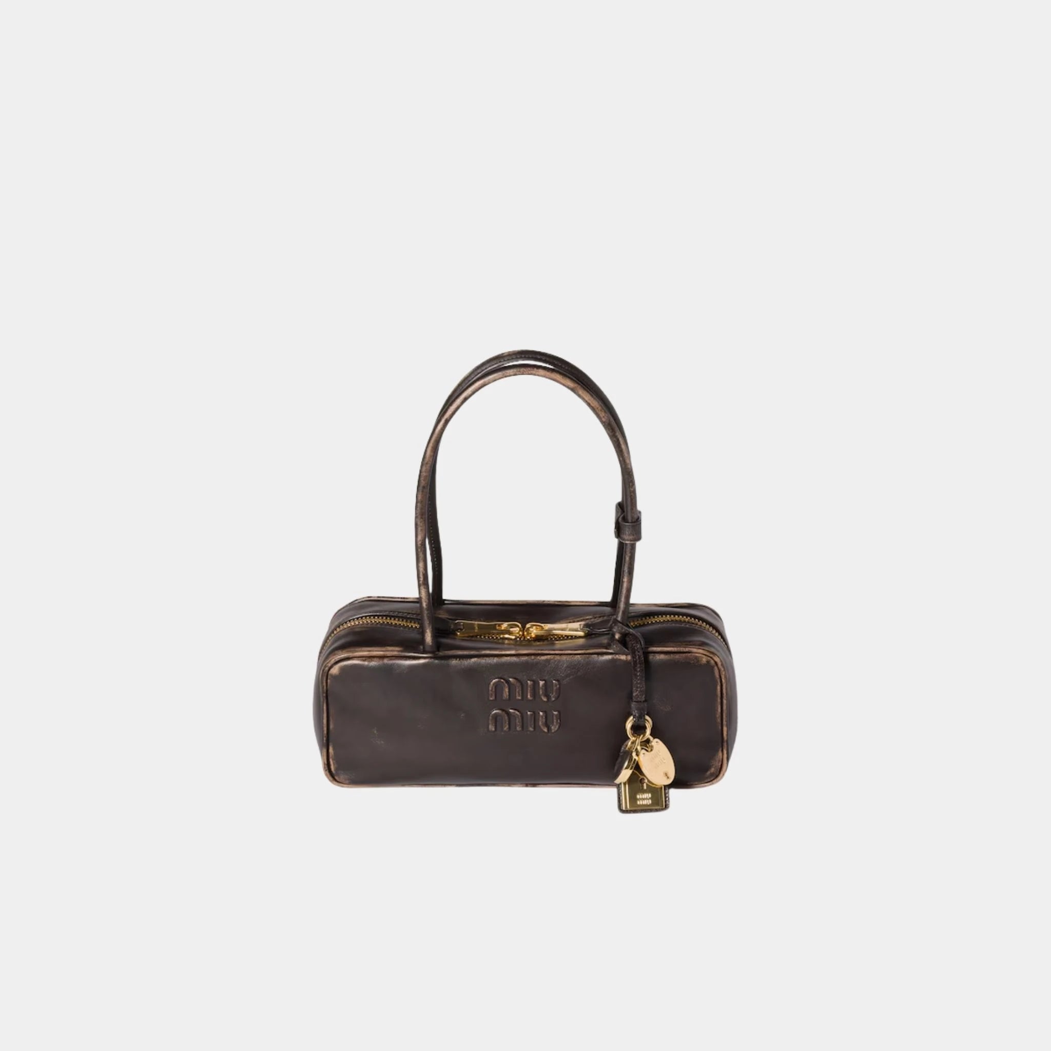 Miu Miu Beau Vintage Effect Nappa Leather Small Bag, Coffee, Front