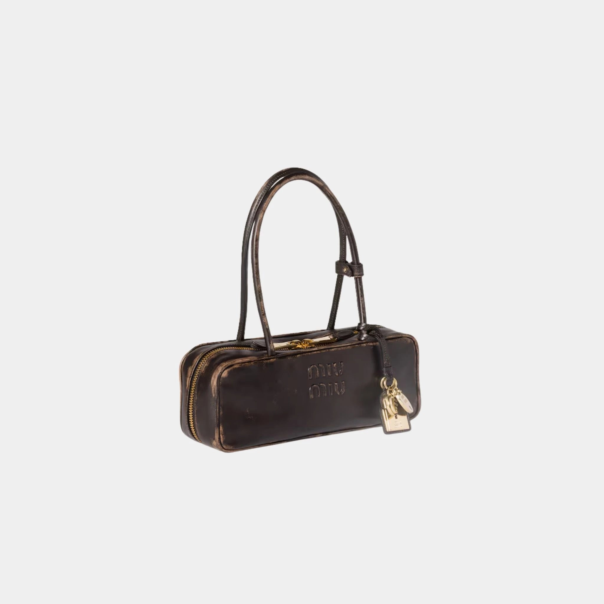 Miu Miu Beau Vintage Effect Nappa Leather Small Bag, Coffee, Side