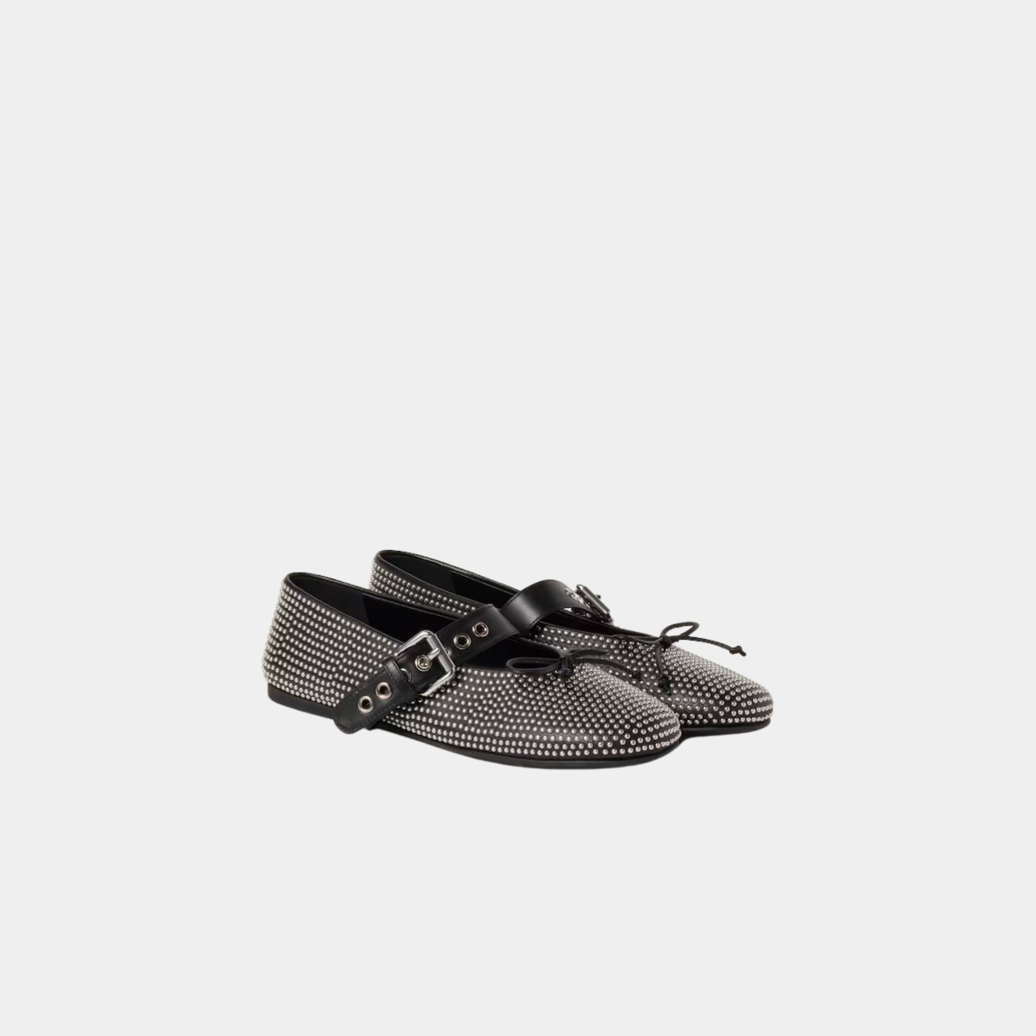 Miu Miu Calf Leather Ballerina Flats With Studs, Front