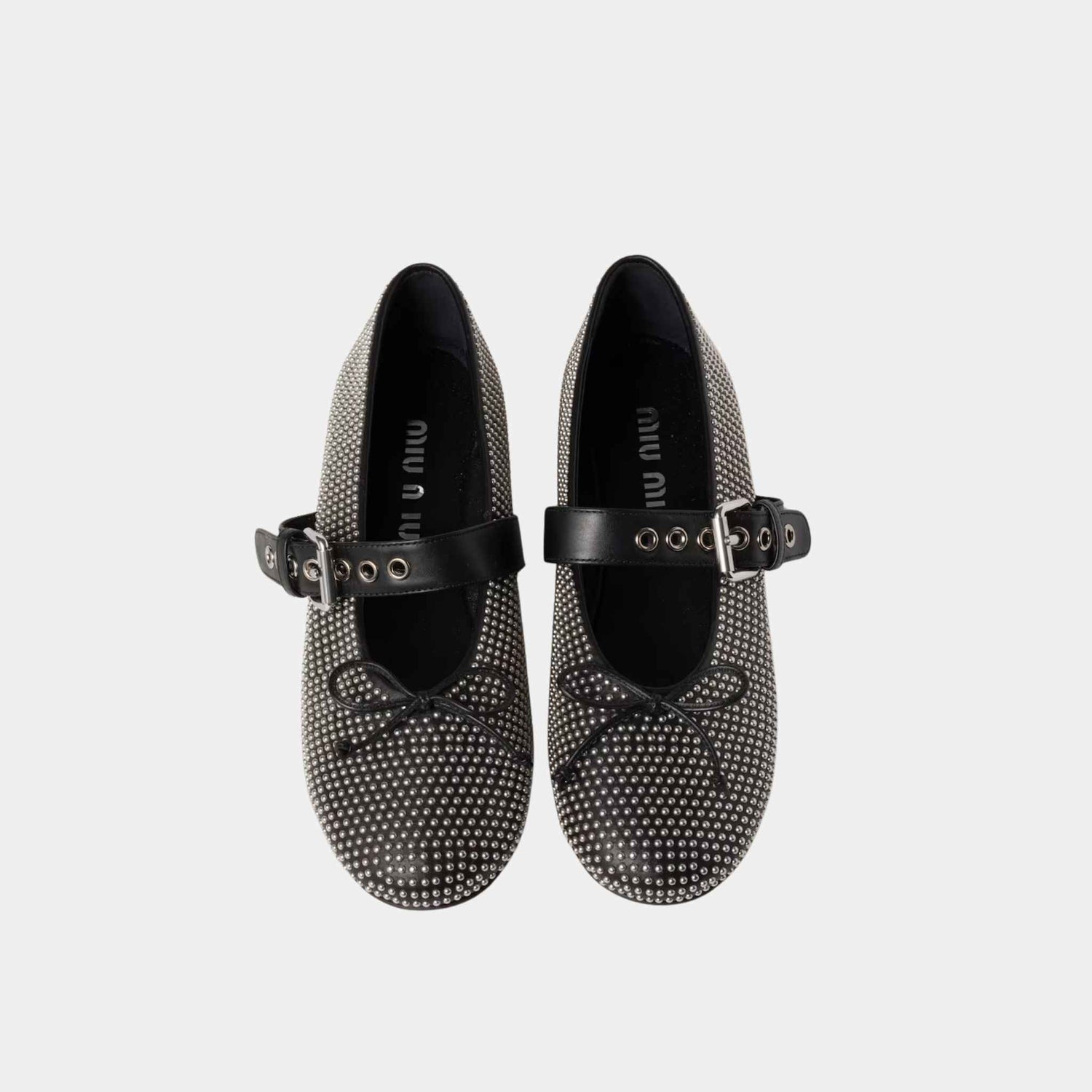 Miu Miu Calf Leather Ballerina Flats With Studs, Top