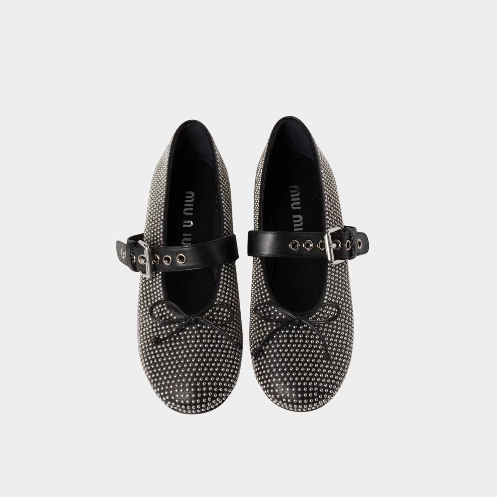 Miu Miu Calf Leather Ballerina Flats With Studs, Top