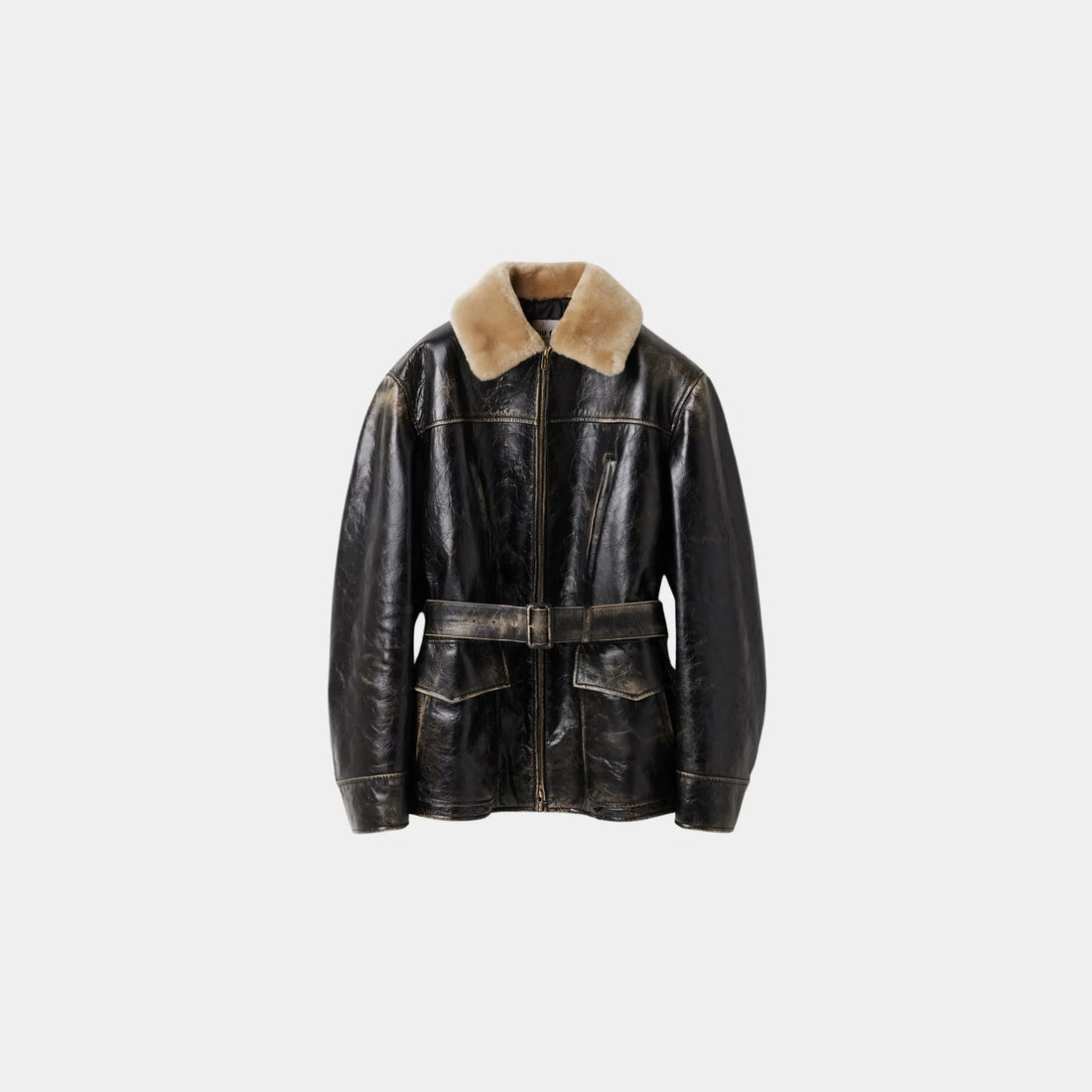 Miu Miu Calf Leather Caban Jacket, Black, Front