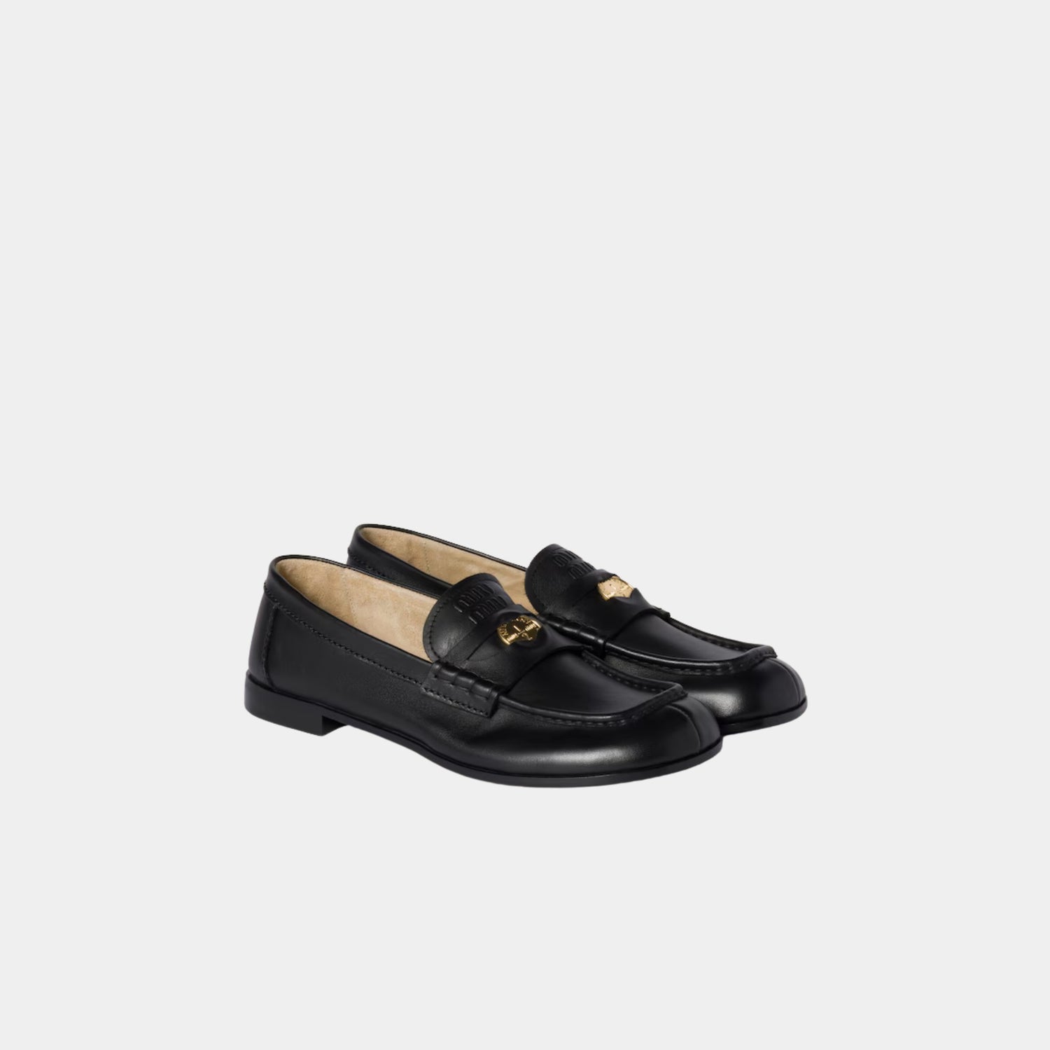 Miu Miu Calfksin Leather Loafers, Black, Front