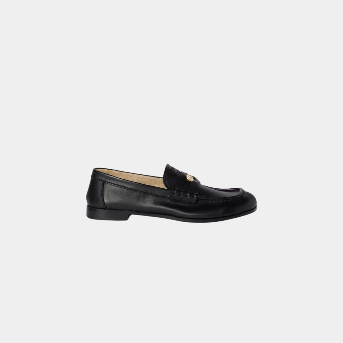 Miu Miu Calfksin Leather Loafers, Black, Side