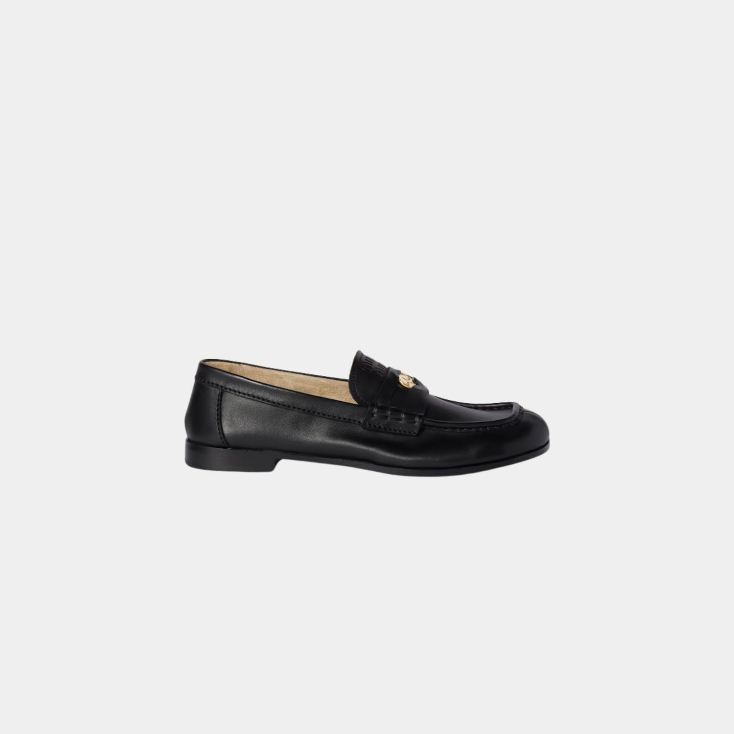 Miu Miu Calfksin Leather Loafers, Black, Side