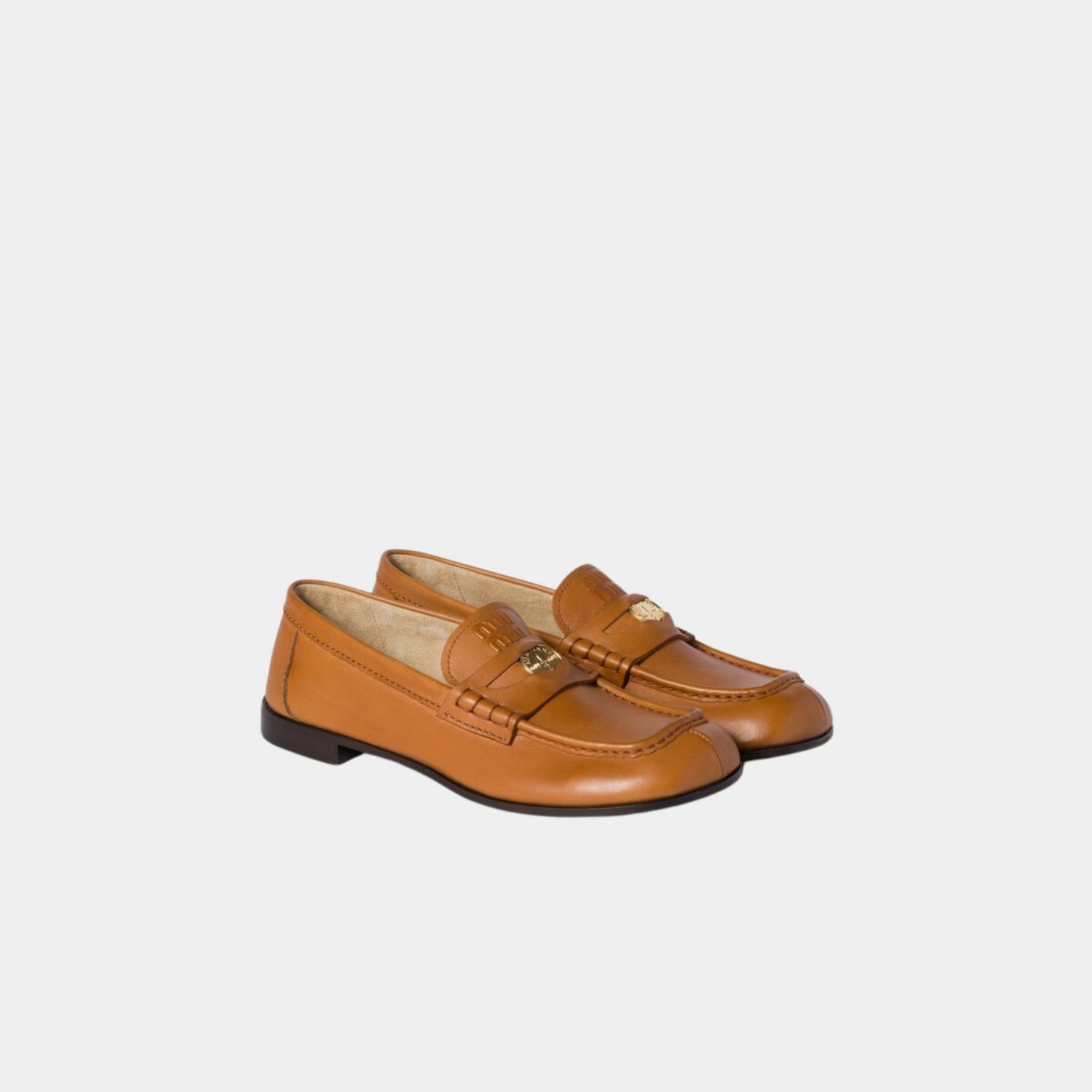 Miu Miu Calfksin Leather Loafers, Cognac, Front