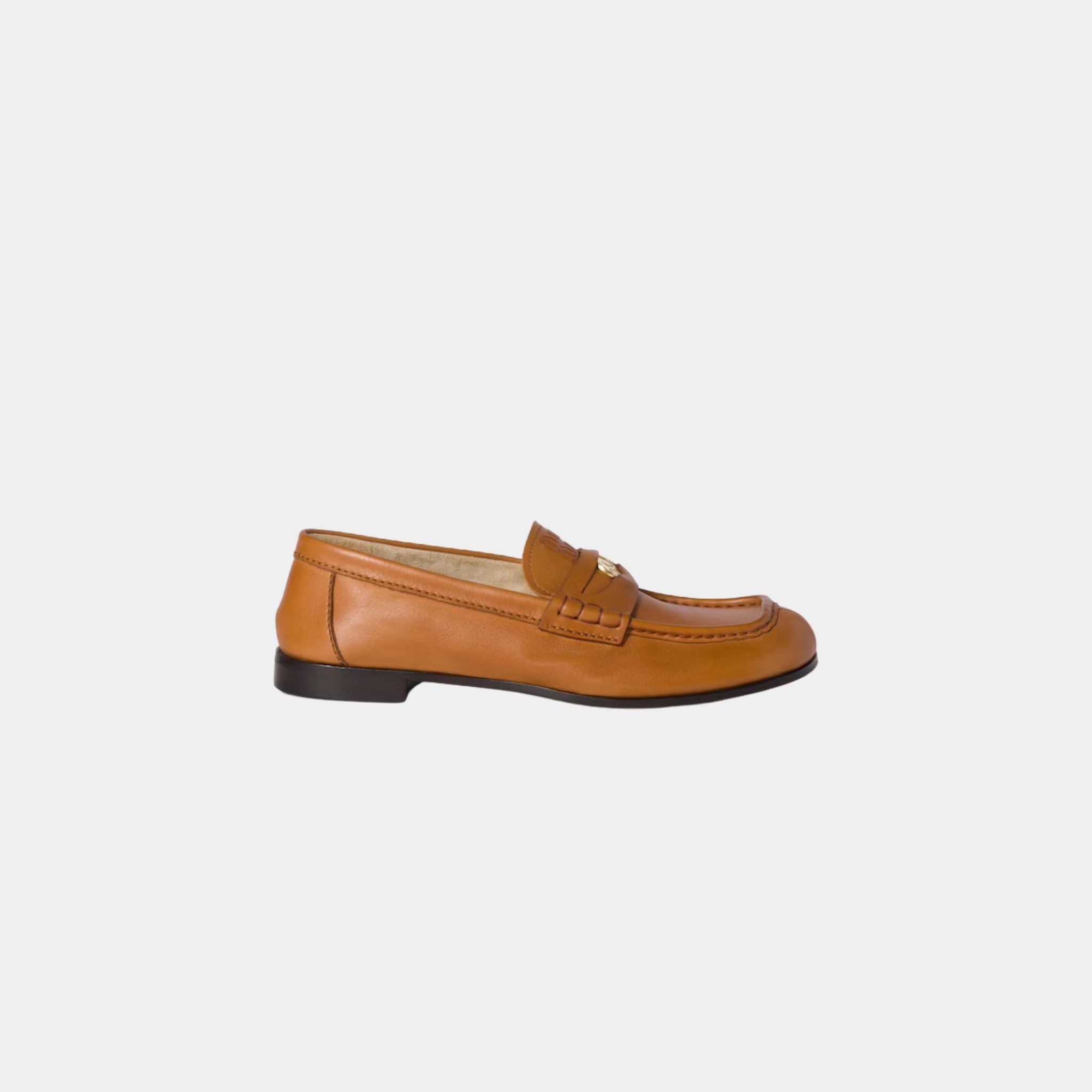 Miu Miu Calfksin Leather Loafers, Cognac, Side