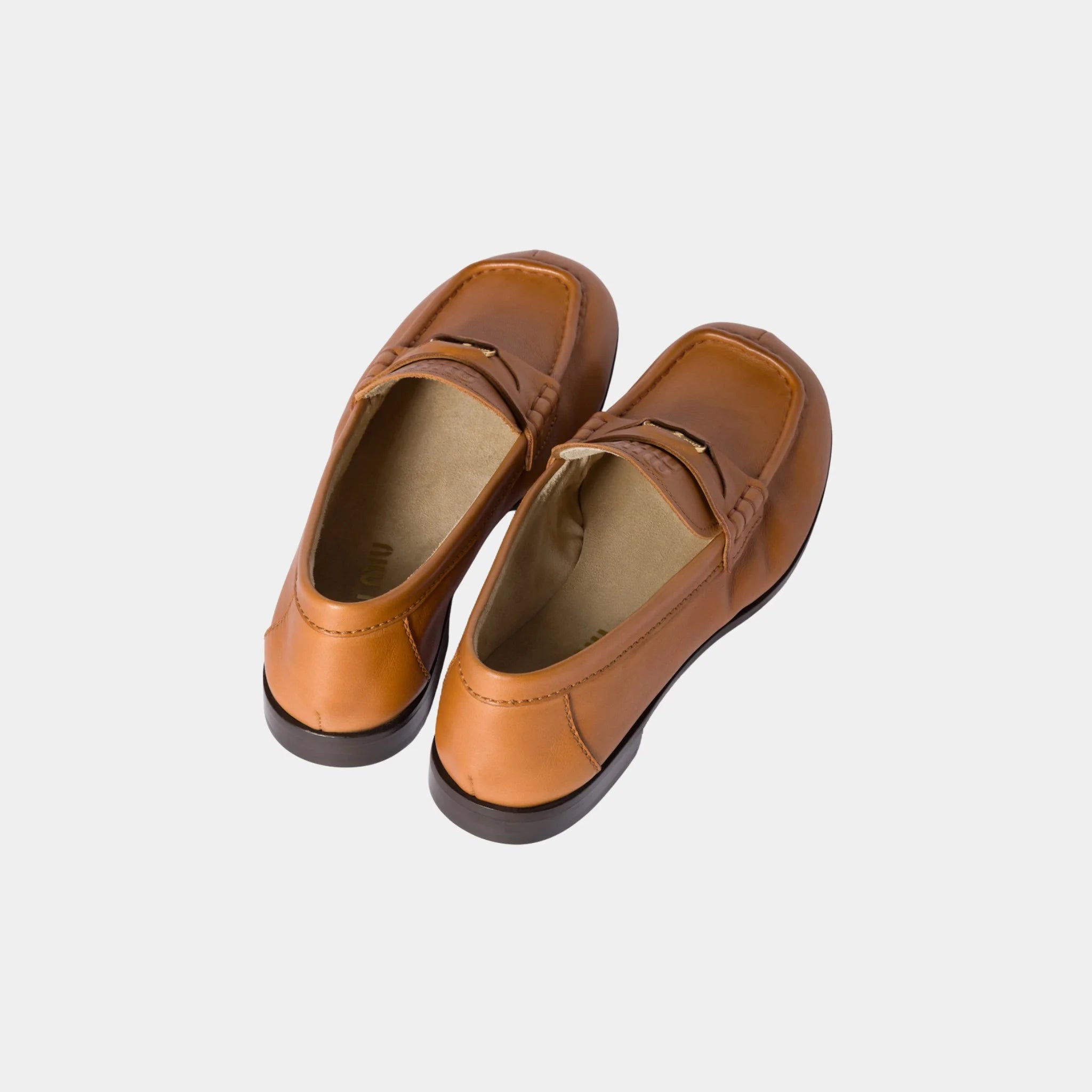 Miu Miu Calfksin Leather Loafers, Cognac, Top