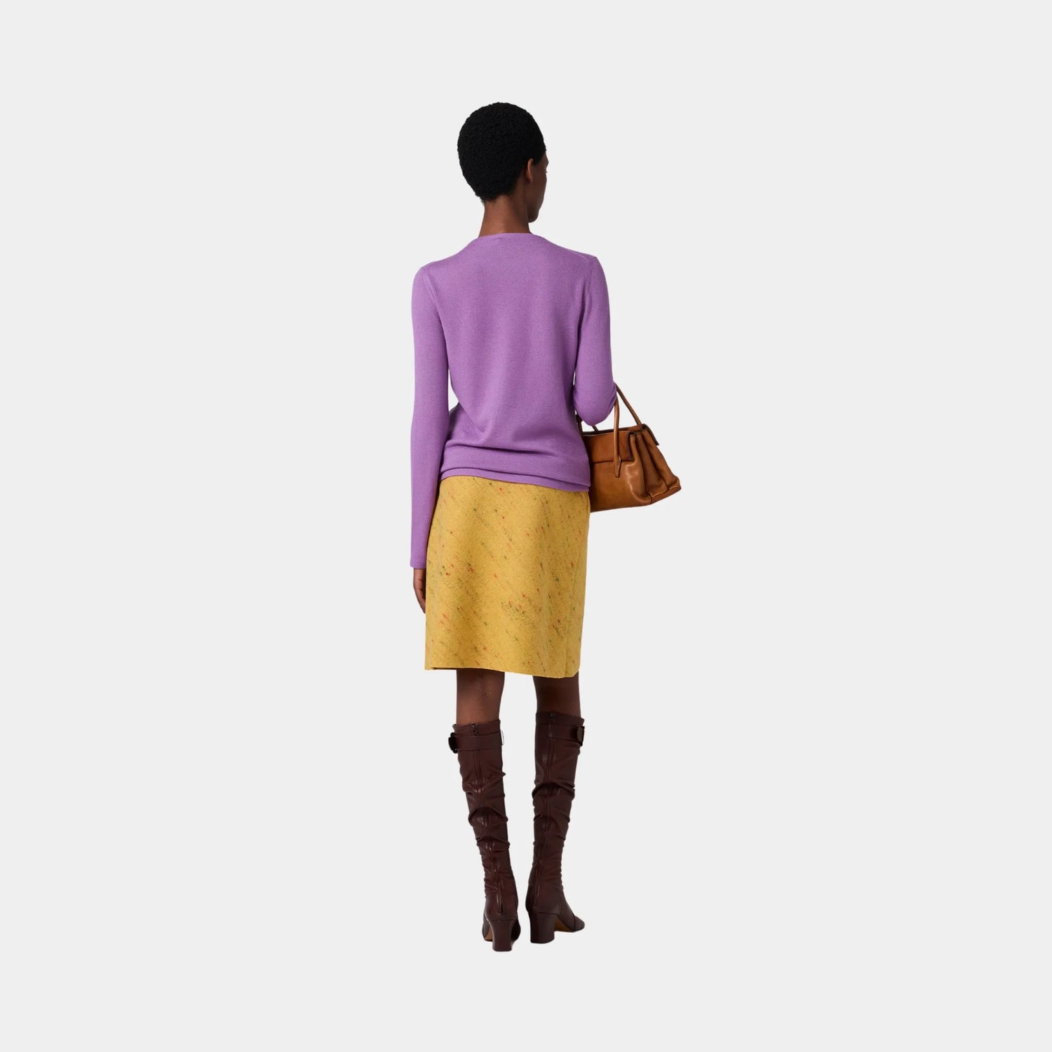 Miu Miu Cashmere and Silk Crew-neck Sweater, Wisteria, Model, Back
