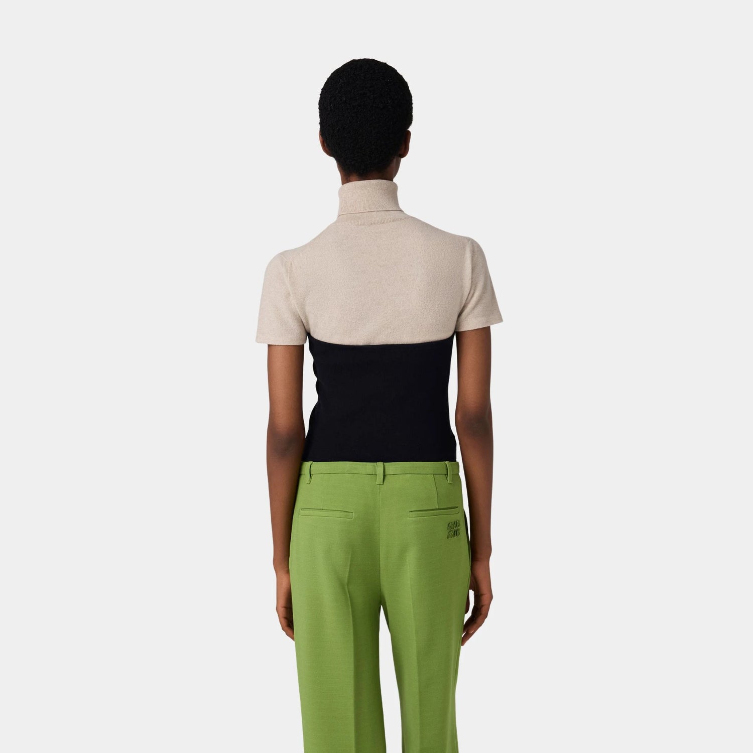 Miu Miu Cashmere Turtleneck Sweater, Sand Beige, Model, Back