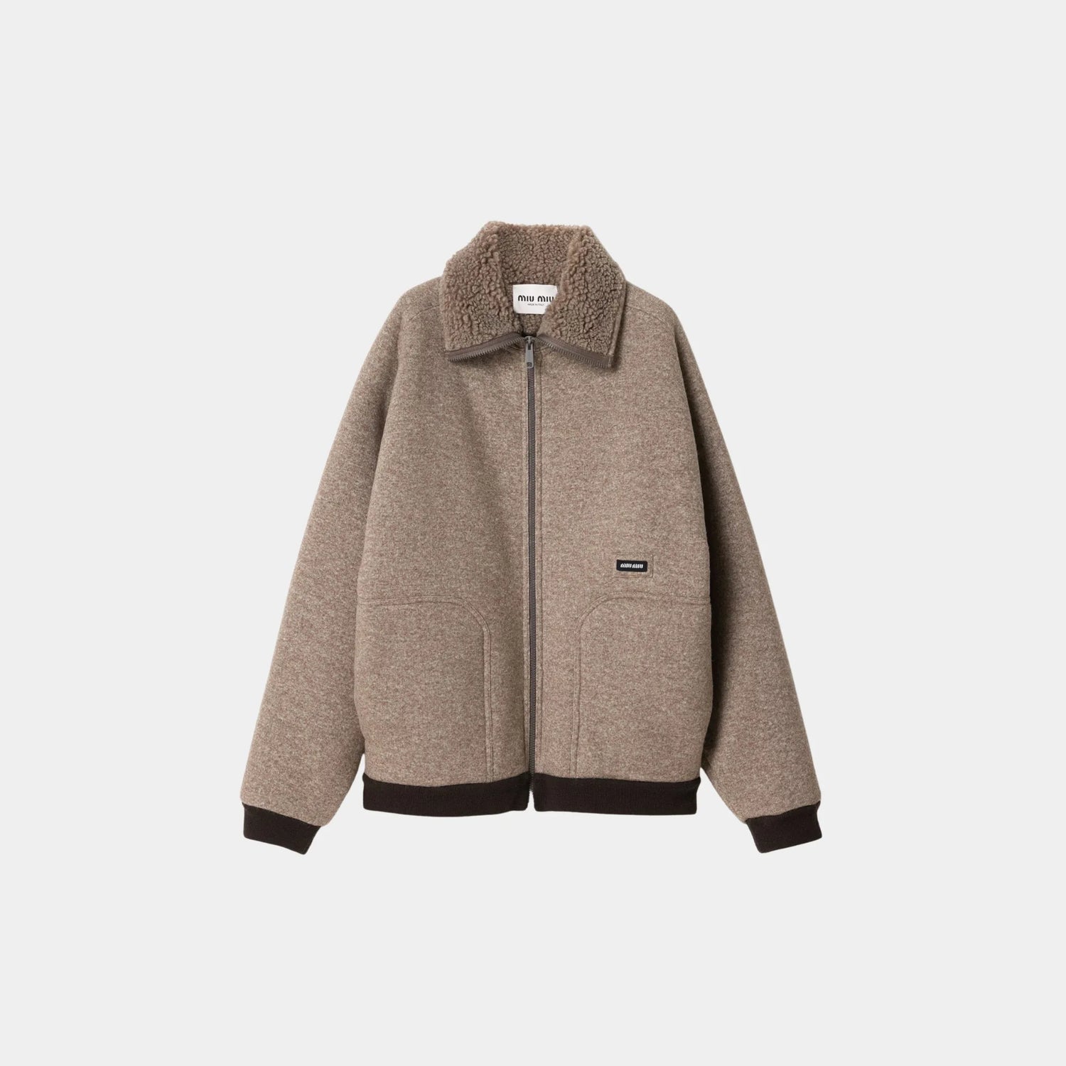 Miu Miu Cotton Fleece Zipper Blouson Jacket, Cord, Front