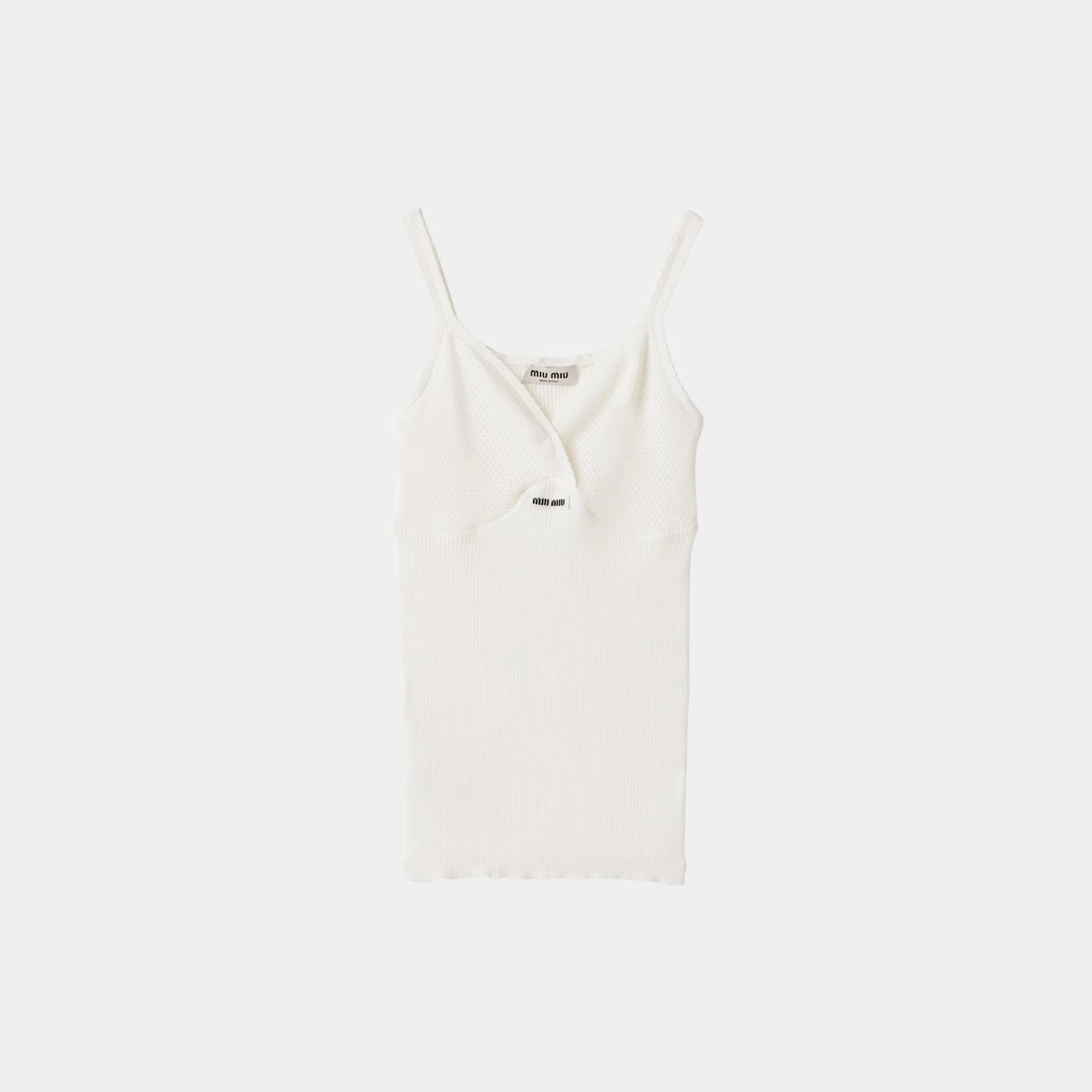 Miu Miu Cotton Knit Top, White, Front