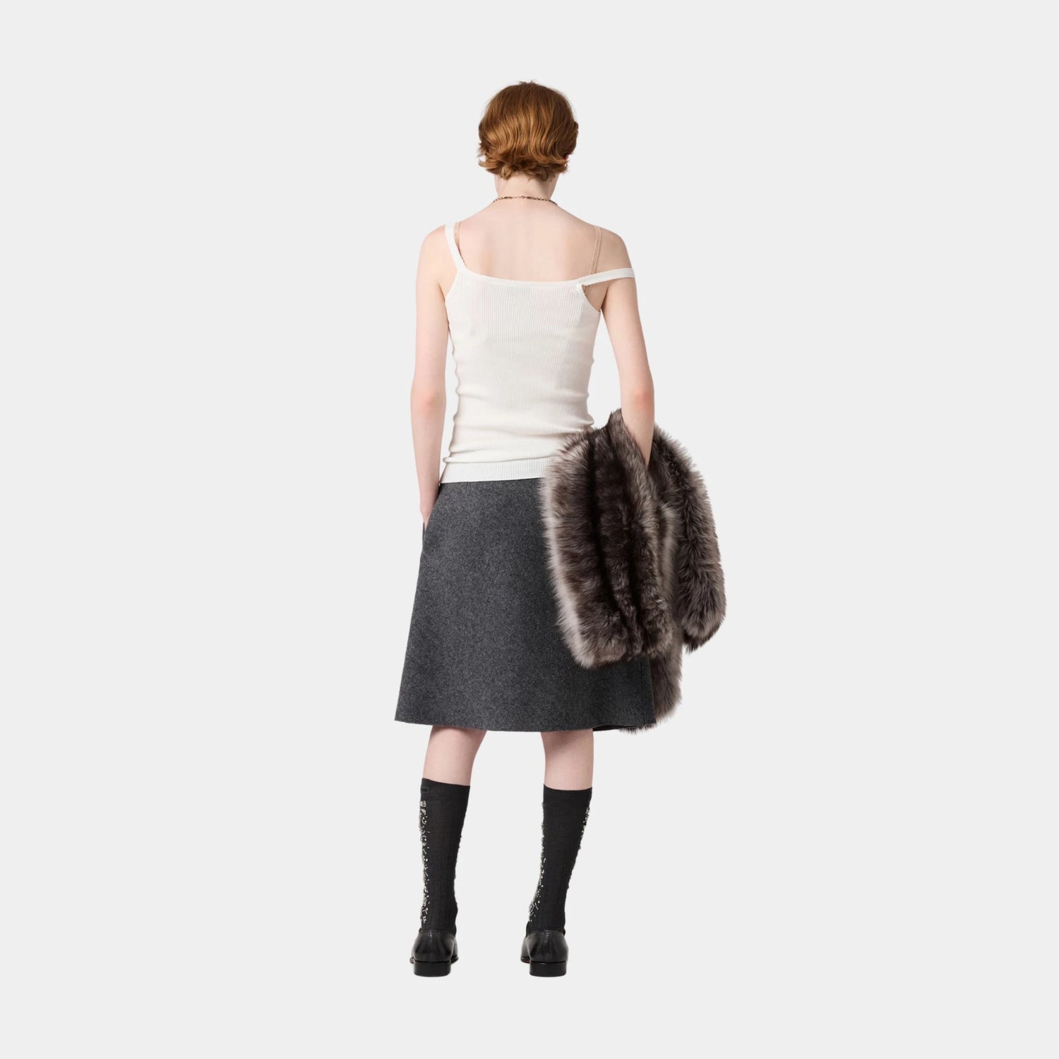 Miu Miu Cotton Knit Top, White, Model, Back