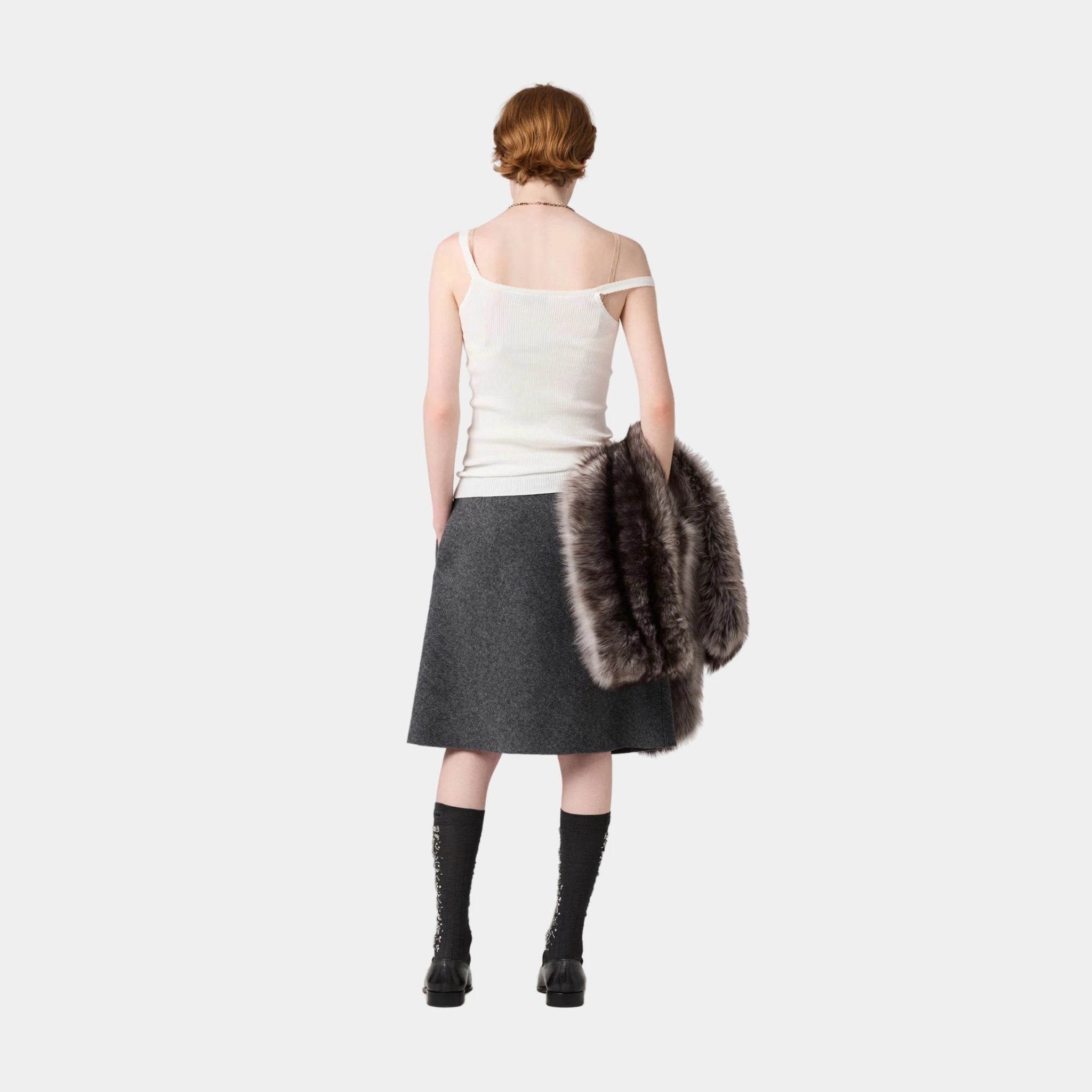 Miu Miu Cotton Knit Top, White, Model, Back