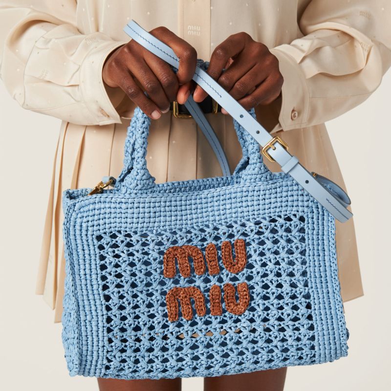 Miu Miu Crochet Handbag, Celeste Cognac Color, Simple Front View