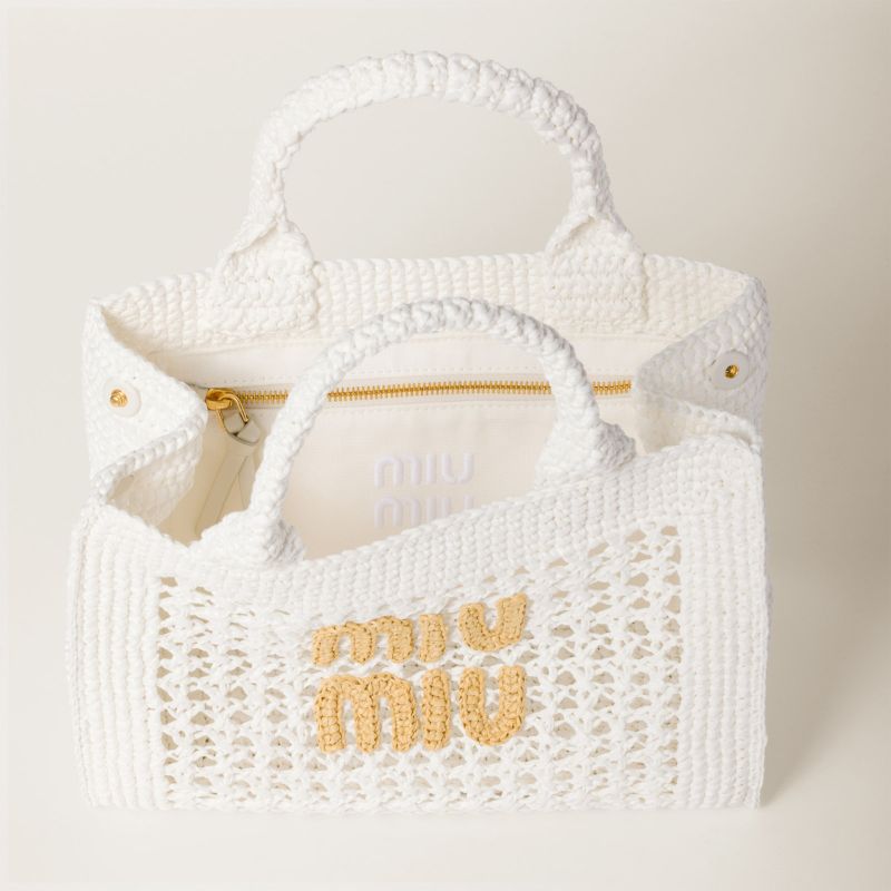 Miu Miu Crochet Handbag, White and Beige Color, Top View