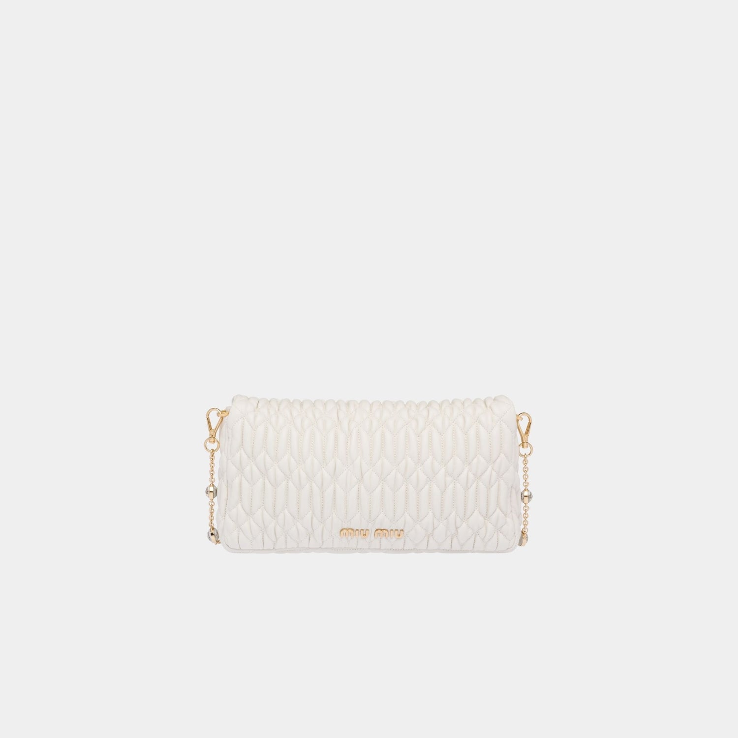 Miu Miu Crystal Cloqué Nappa Leather Bag, White, Front View