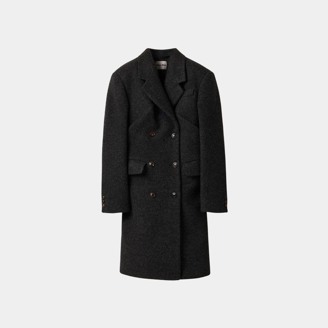 Miu Miu Double-breasted Shetland Wool Coat, Anthracite Gray, Front