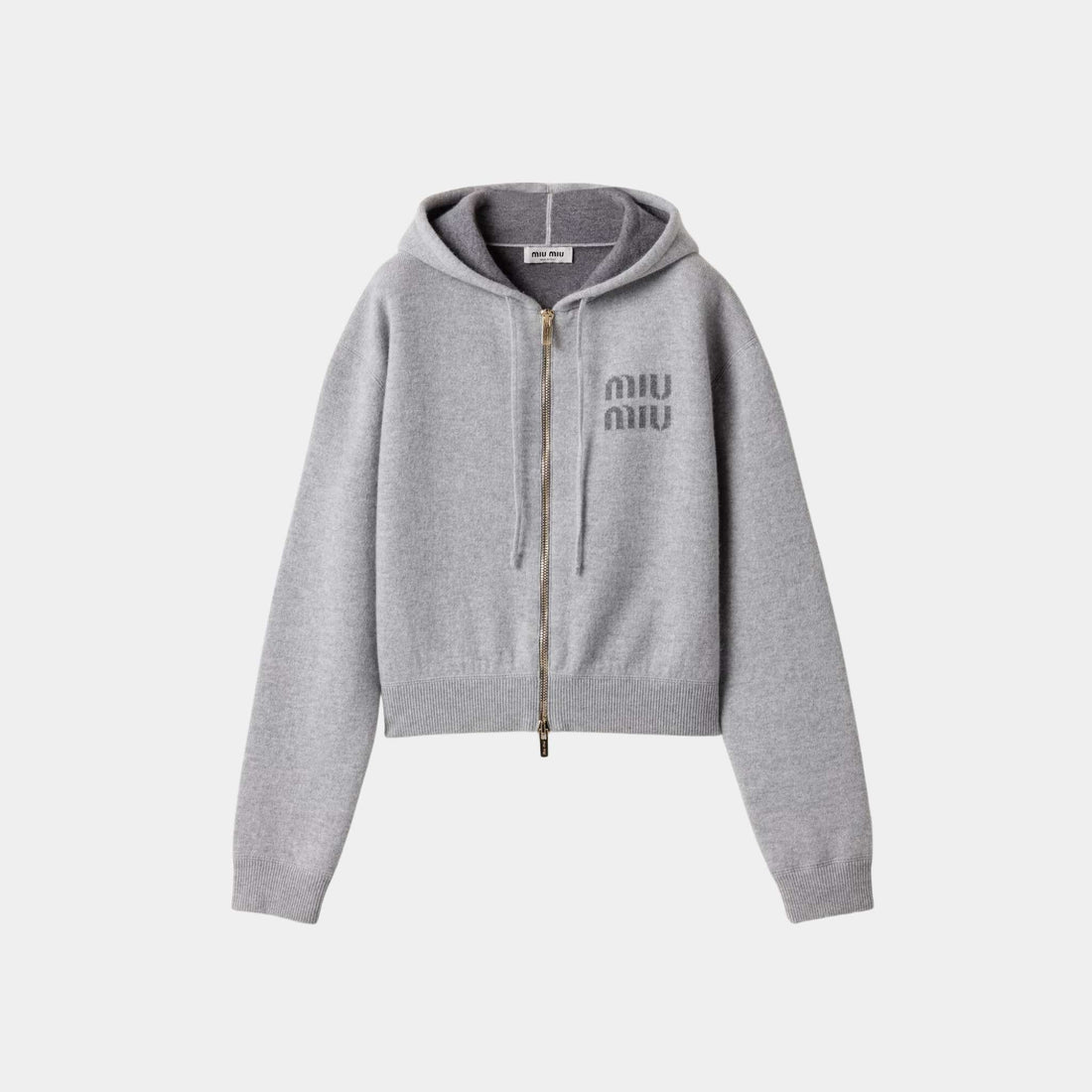 Miu Miu Double Cashmere Zipper Hoodie Cardigan, Front