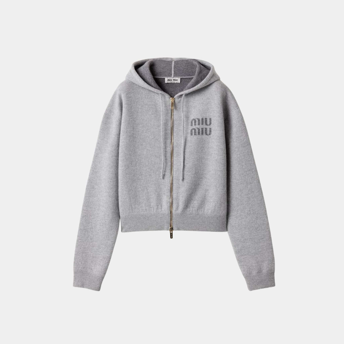 سترة بغطاء Hoodie بسحاب من كشمير مزدوج رمادي