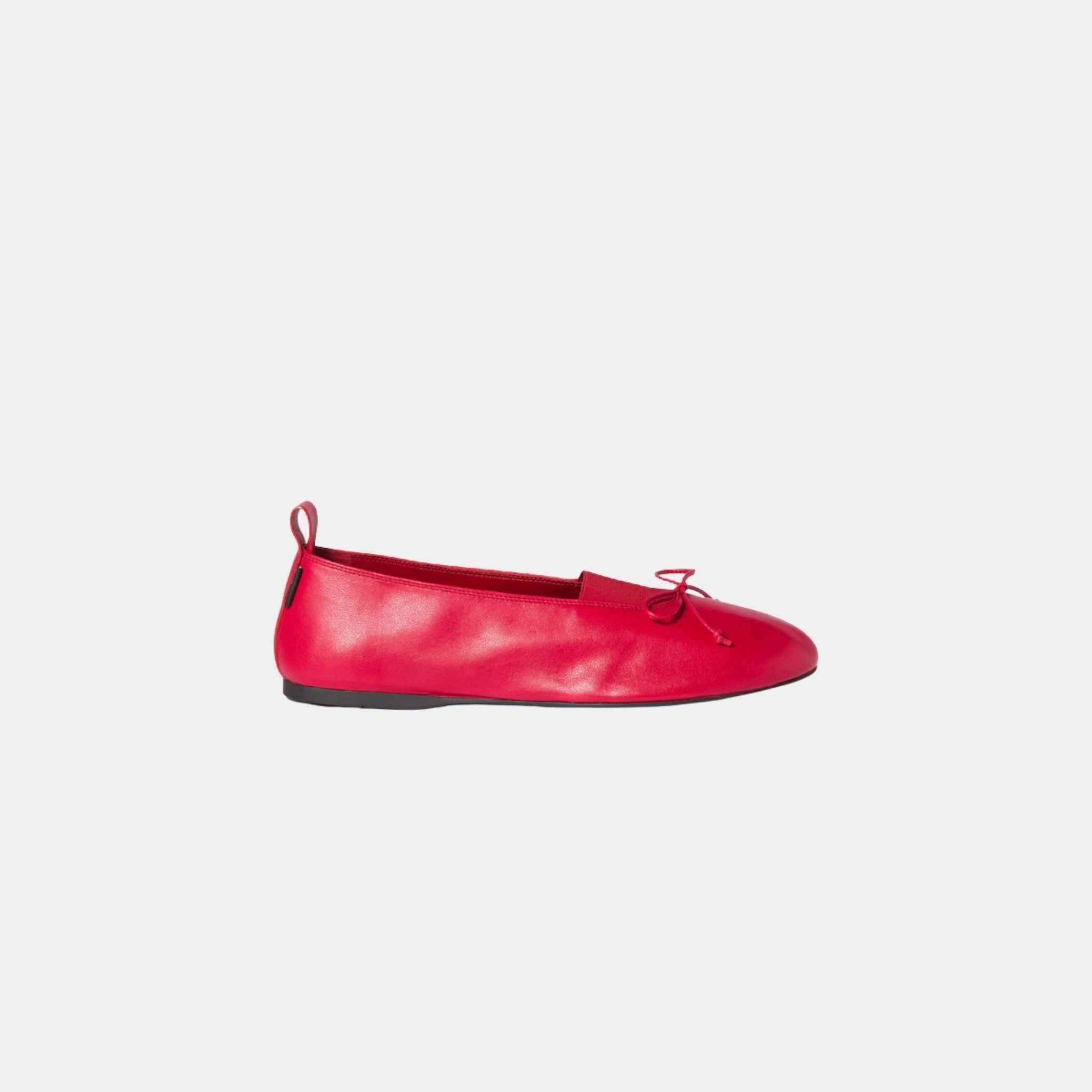 Miu Miu Elan Nappa Leather Ballerinas in Lambskin, Red, Side