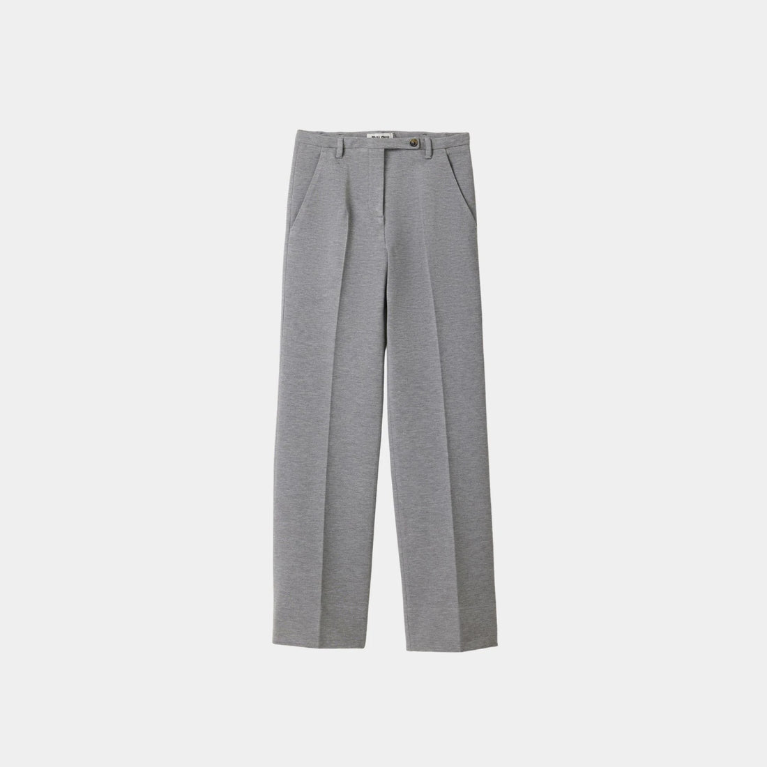 Miu Miu Fabric Stitch Knit Pants with Button, Grey, Front