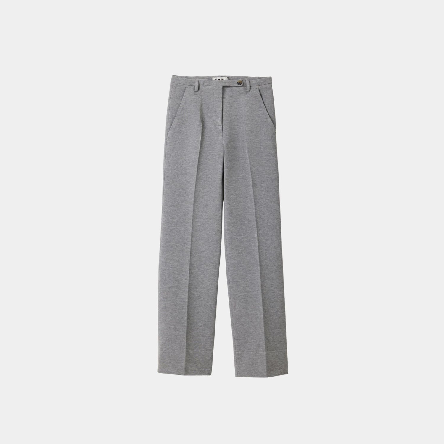 Miu Miu Fabric Stitch Knit Pants with Button, Grey, Front