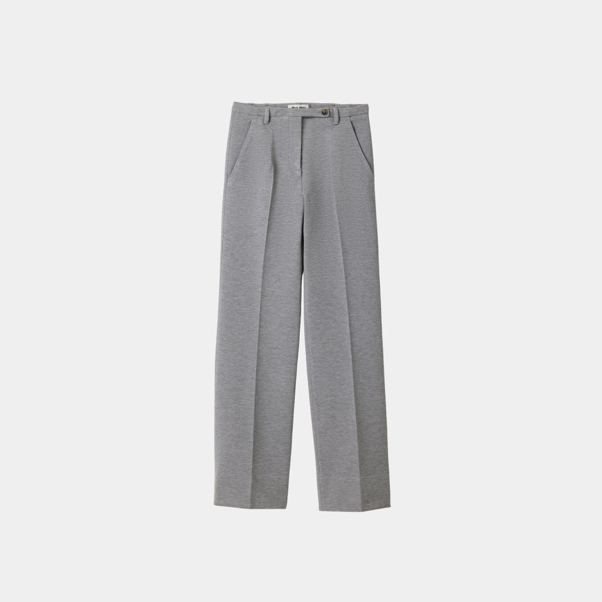 Miu Miu Fabric Stitch Knit Pants with Button, Grey, Front