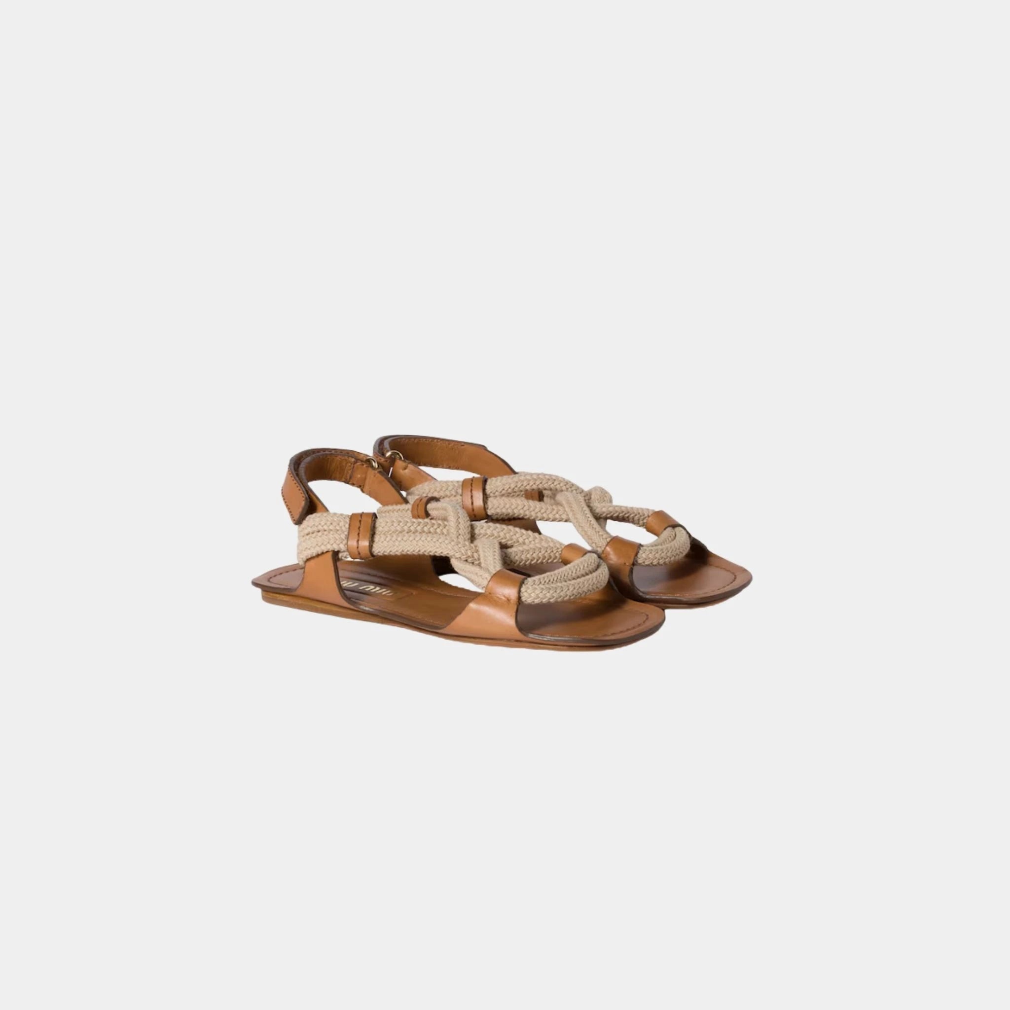 Miu Miu Flat Cord Sandals, Natural, Front