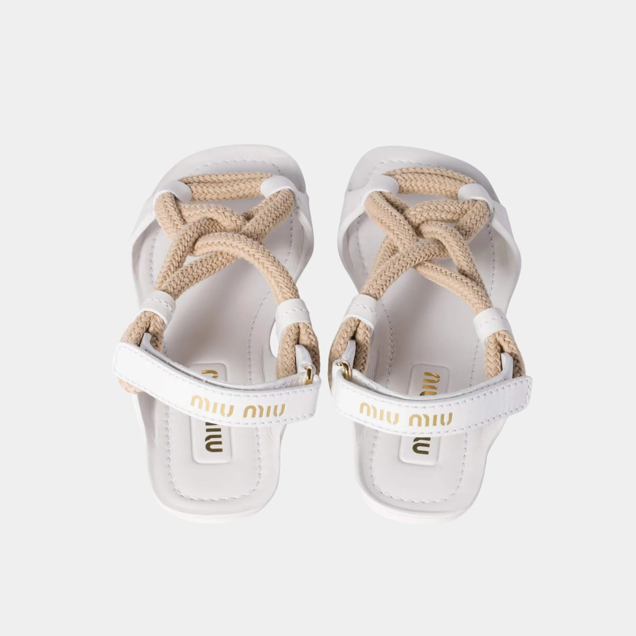 Miu Miu Flat Cord Sandals, White, Back