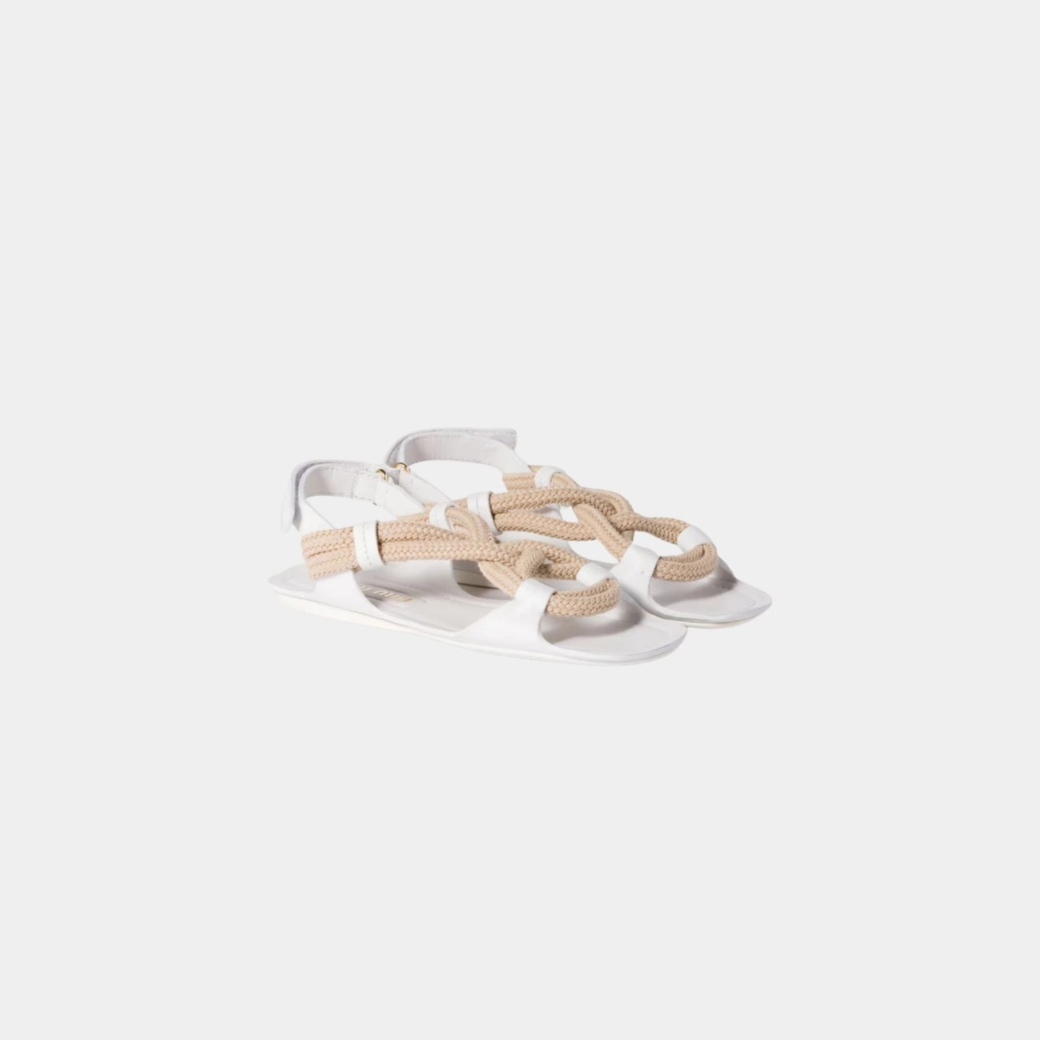 Miu Miu Flat Cord Sandals, White, Front