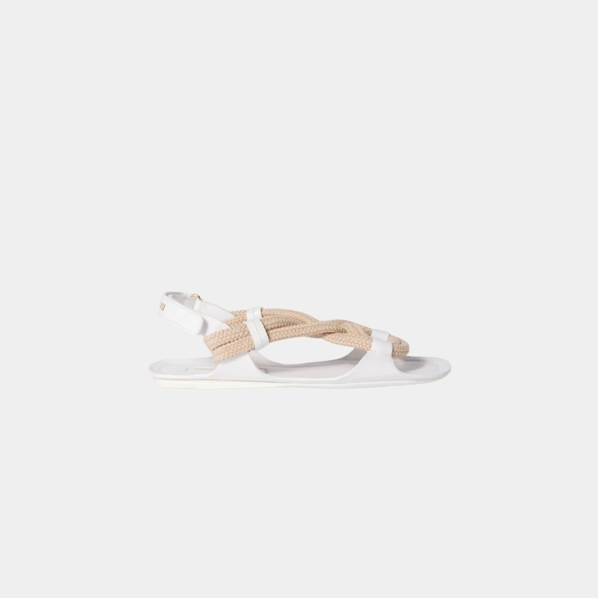 Miu Miu Flat Cord Sandals, White, Side