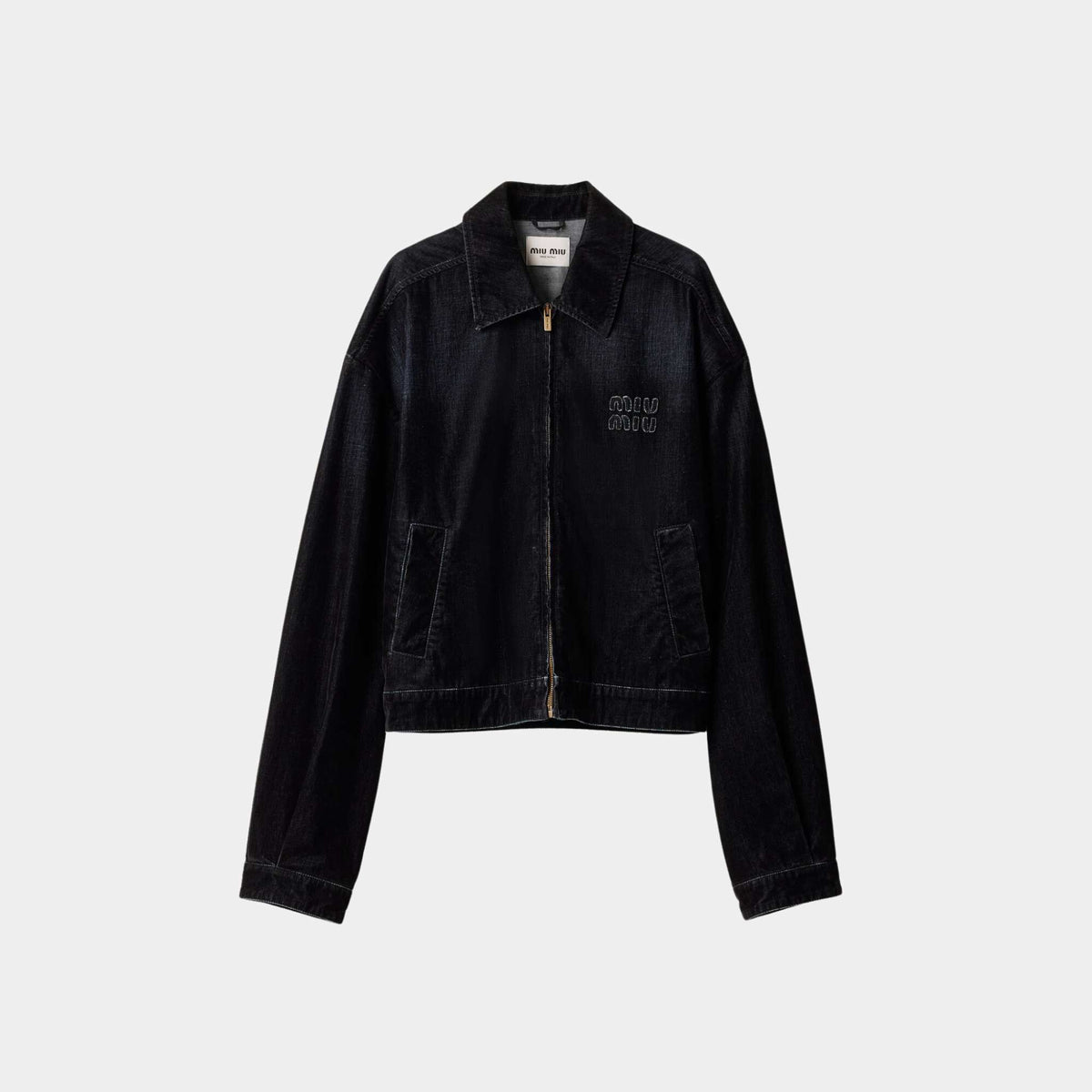 جاكيت Blouson من Chambray مطبوع أسود