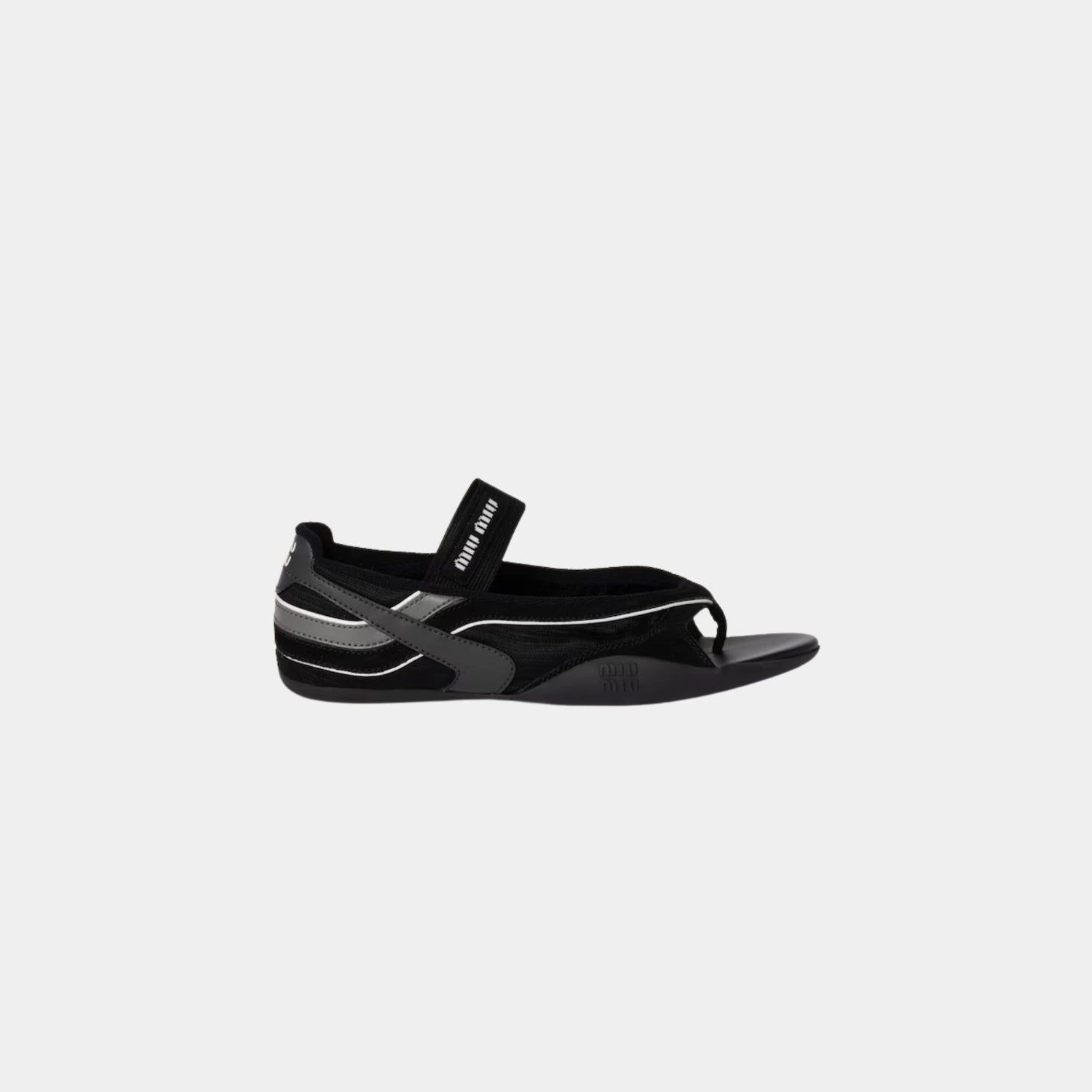 Miu Miu Gymnasium Technical Fabric Thong Ballerinas, Black, Side