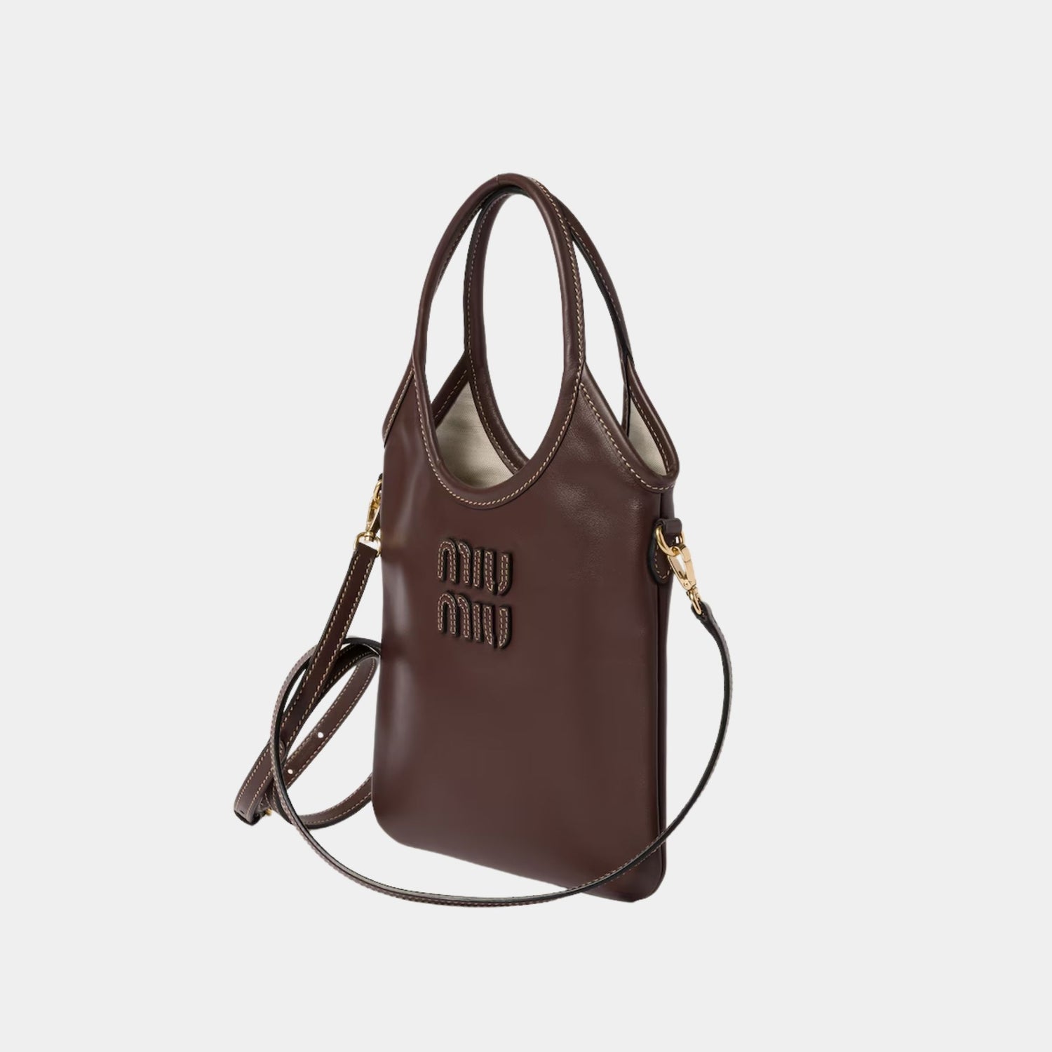 Miu Miu IVY Leather Mini Handbag, Briarwood, Side