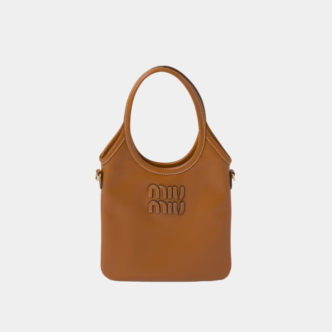 Miu Miu IVY Leather Mini Handbag, Cognac, Front