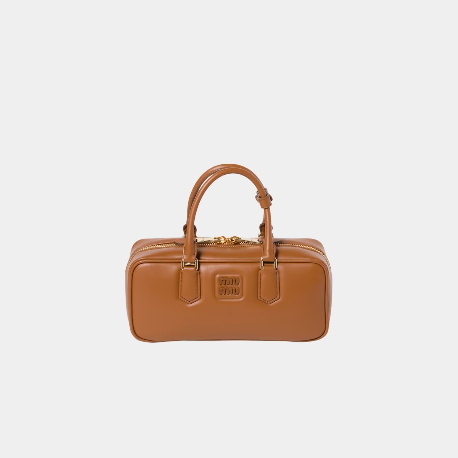 Miu Miu Large Arcadie Leather Bag, Cognac, Front