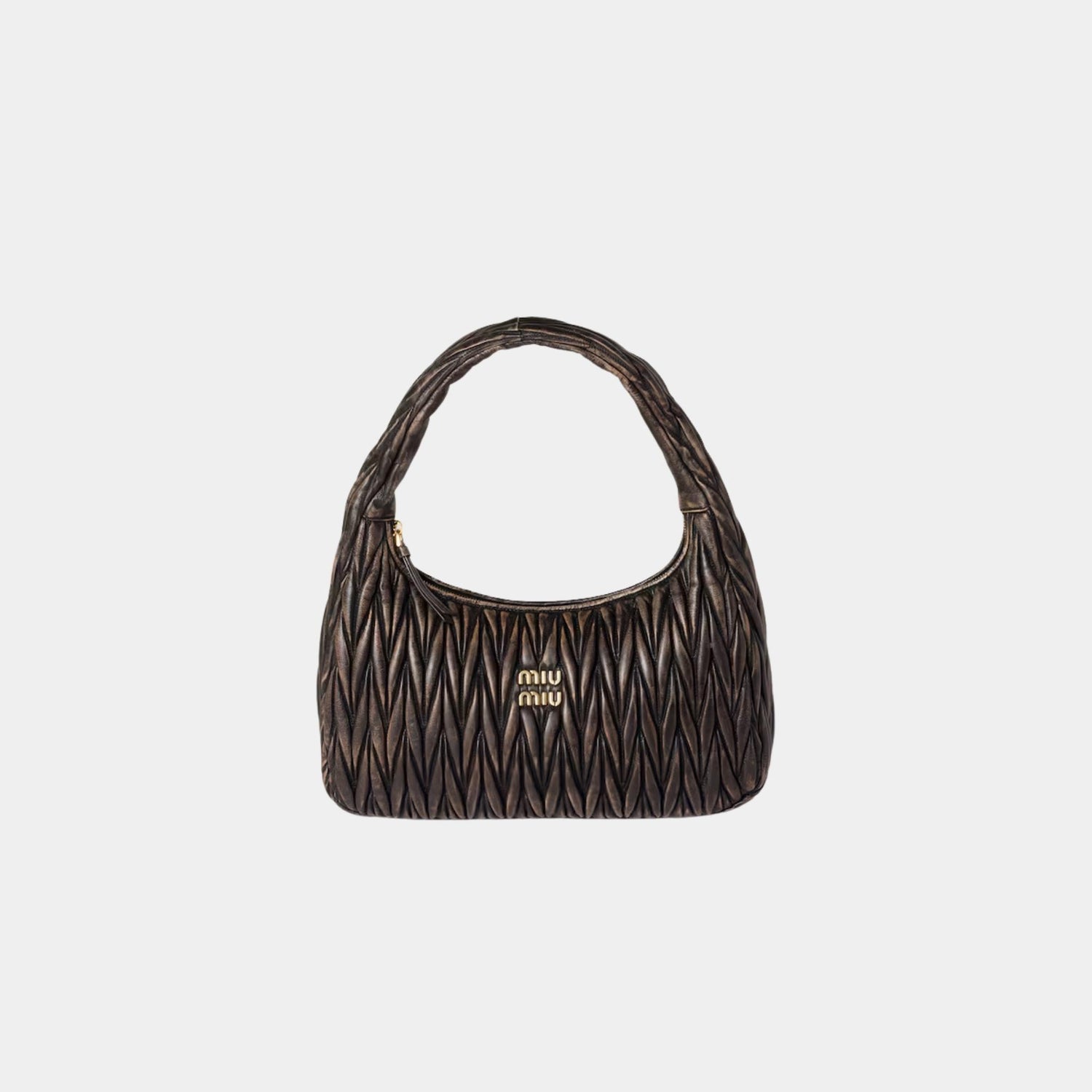 Miu Miu Large Wander Bag in Quilted Nappa Leather, Coffee, Front