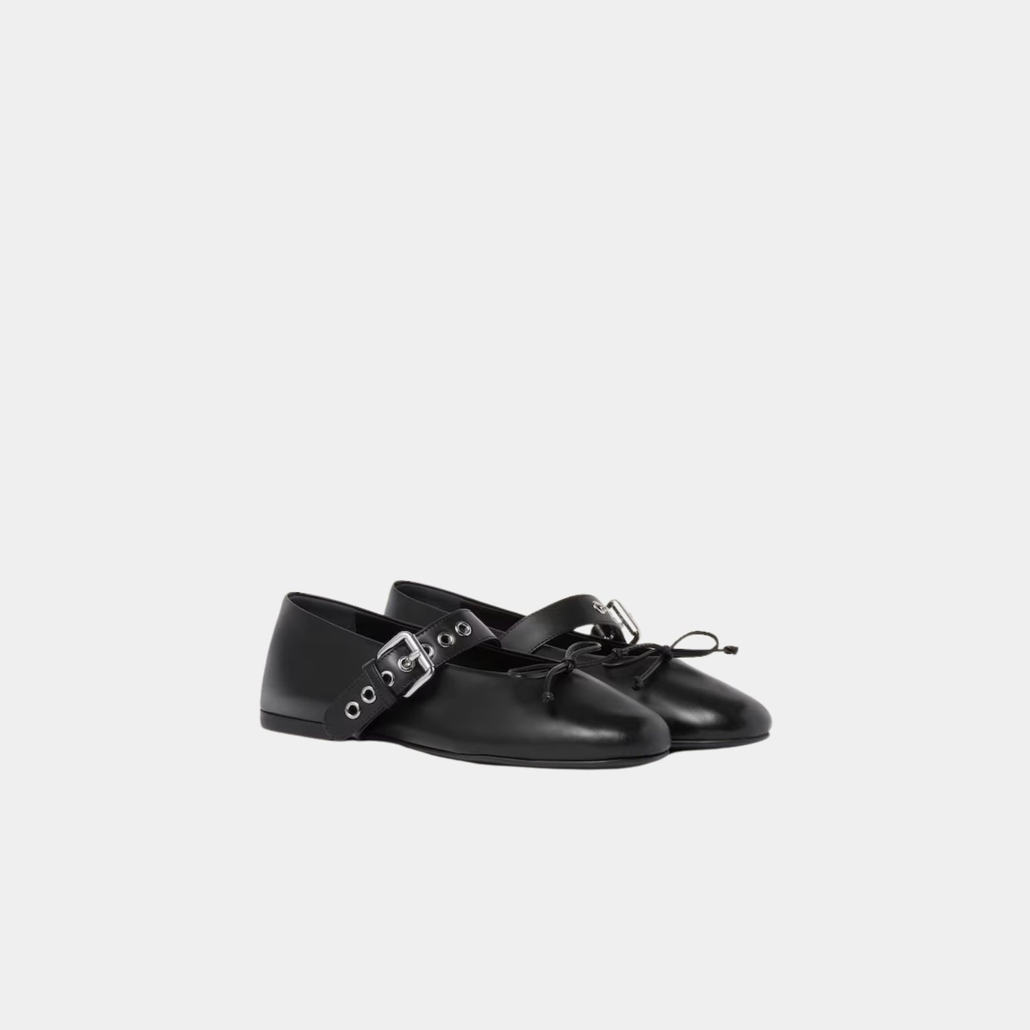 Miu Miu Leather Ballerinas, Black, Front