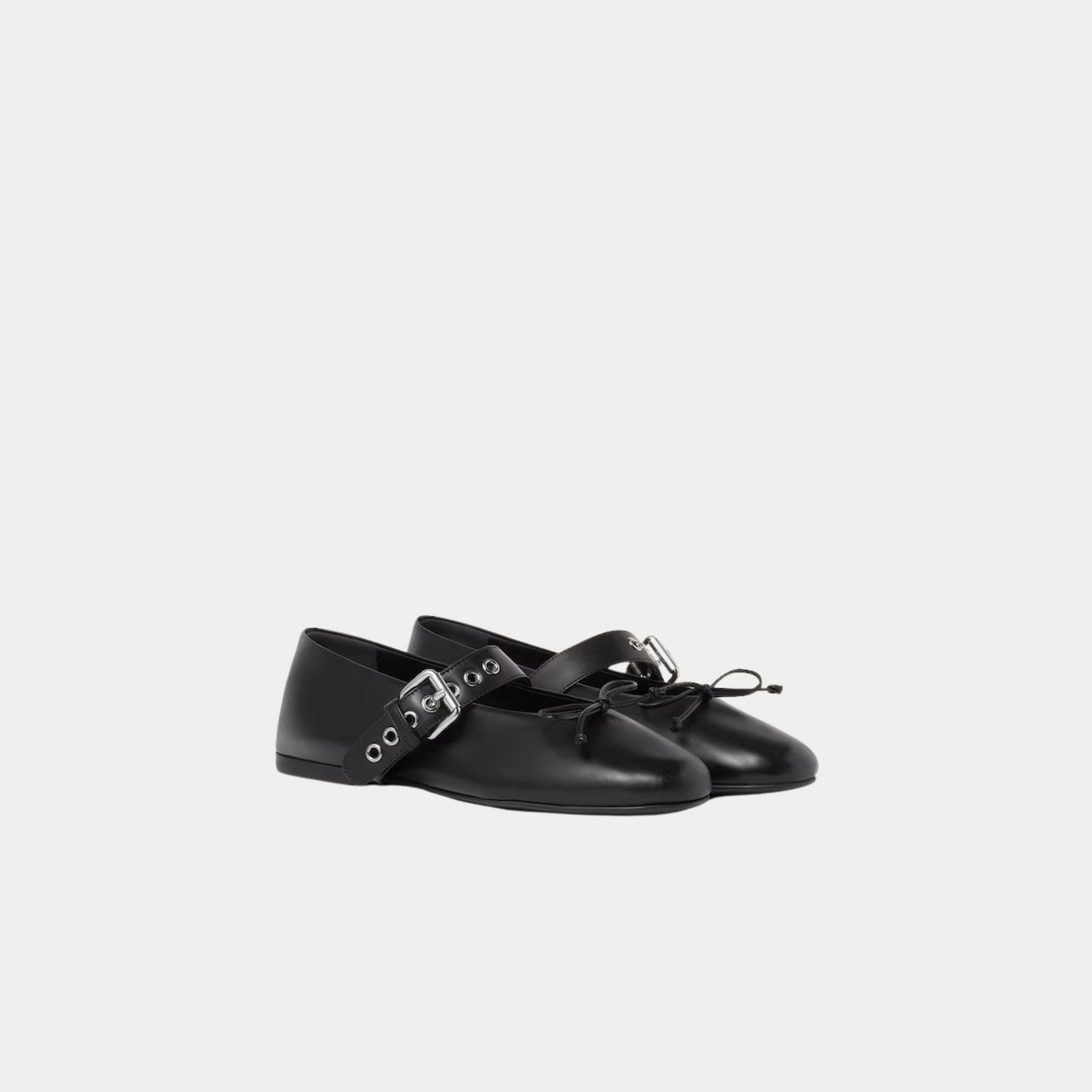 Miu Miu Leather Ballerinas, Black, Front