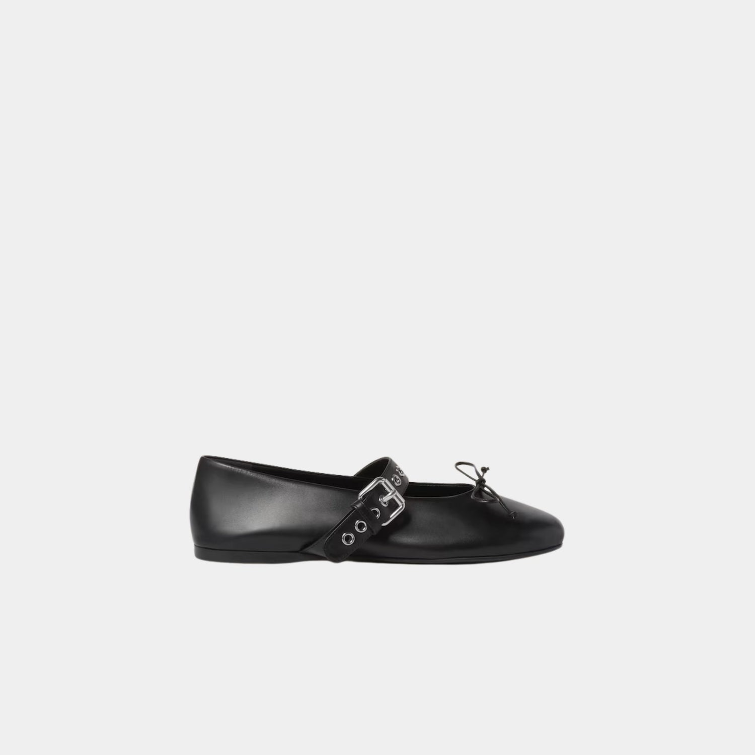 Miu Miu Leather Ballerinas, Black, Side