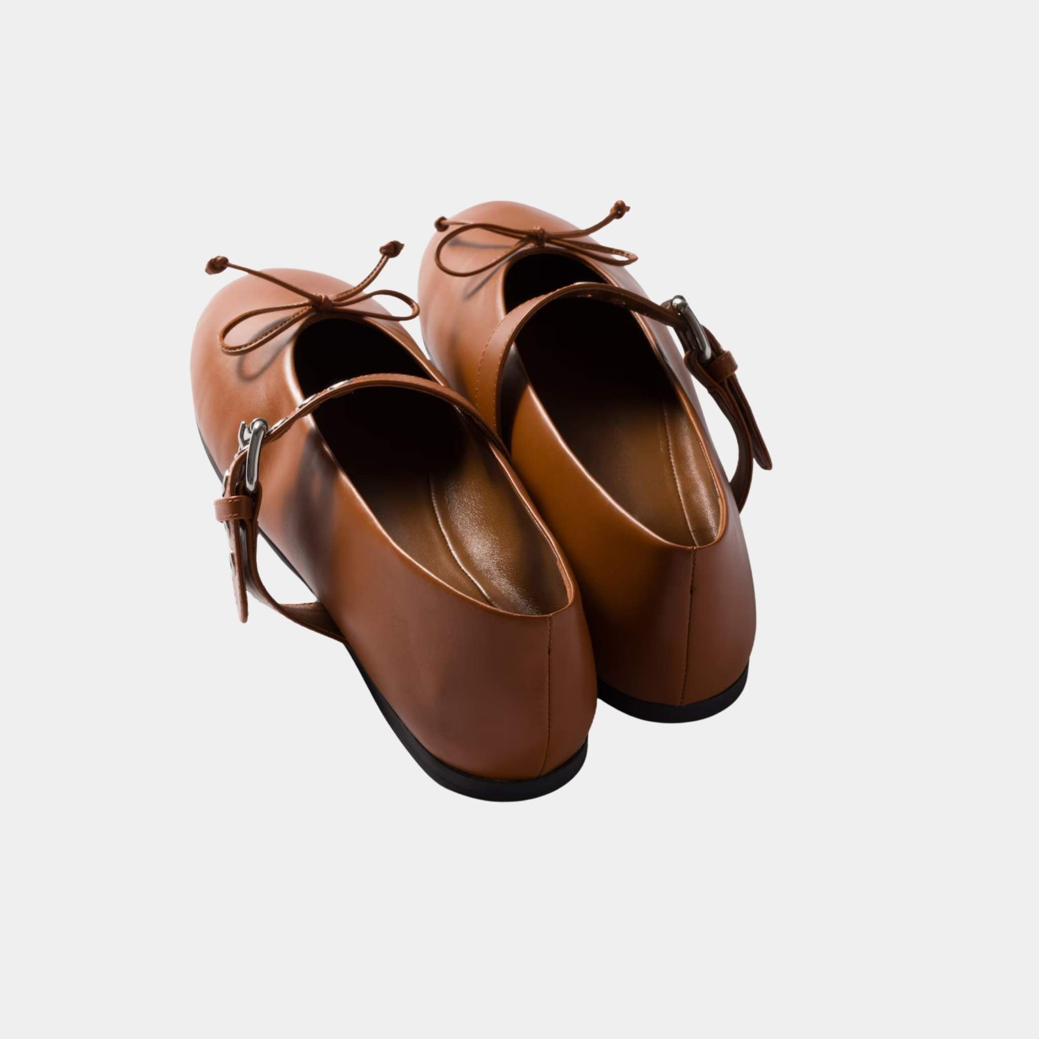 Miu Miu Leather Ballerinas, Cognac, Back