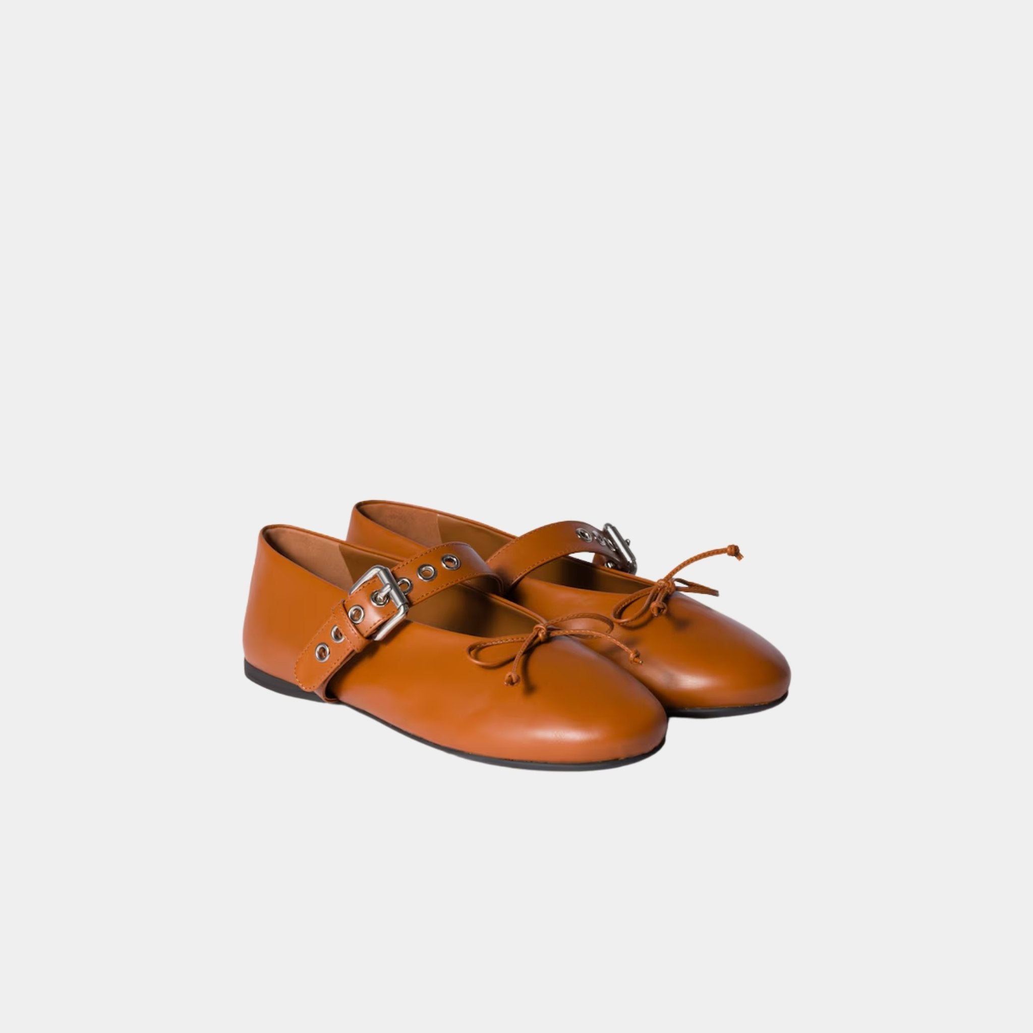 Miu Miu Leather Ballerinas, Cognac, Front